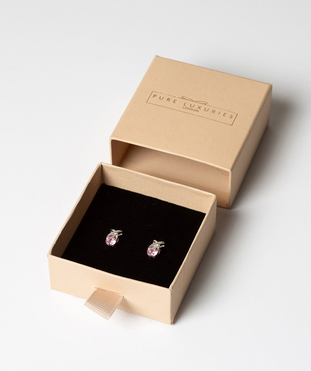 'Tyche' Sterling Silver and Pink Cubic Zirconia Kiss Stud Earrings Pure Luxuries London