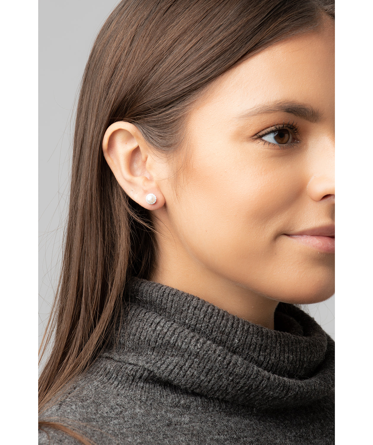 Gift Packaged 'Atropos' Sterling Silver with Rhodium Plated Cubic Zirconias and Freshwater Pearl Stud Earrings