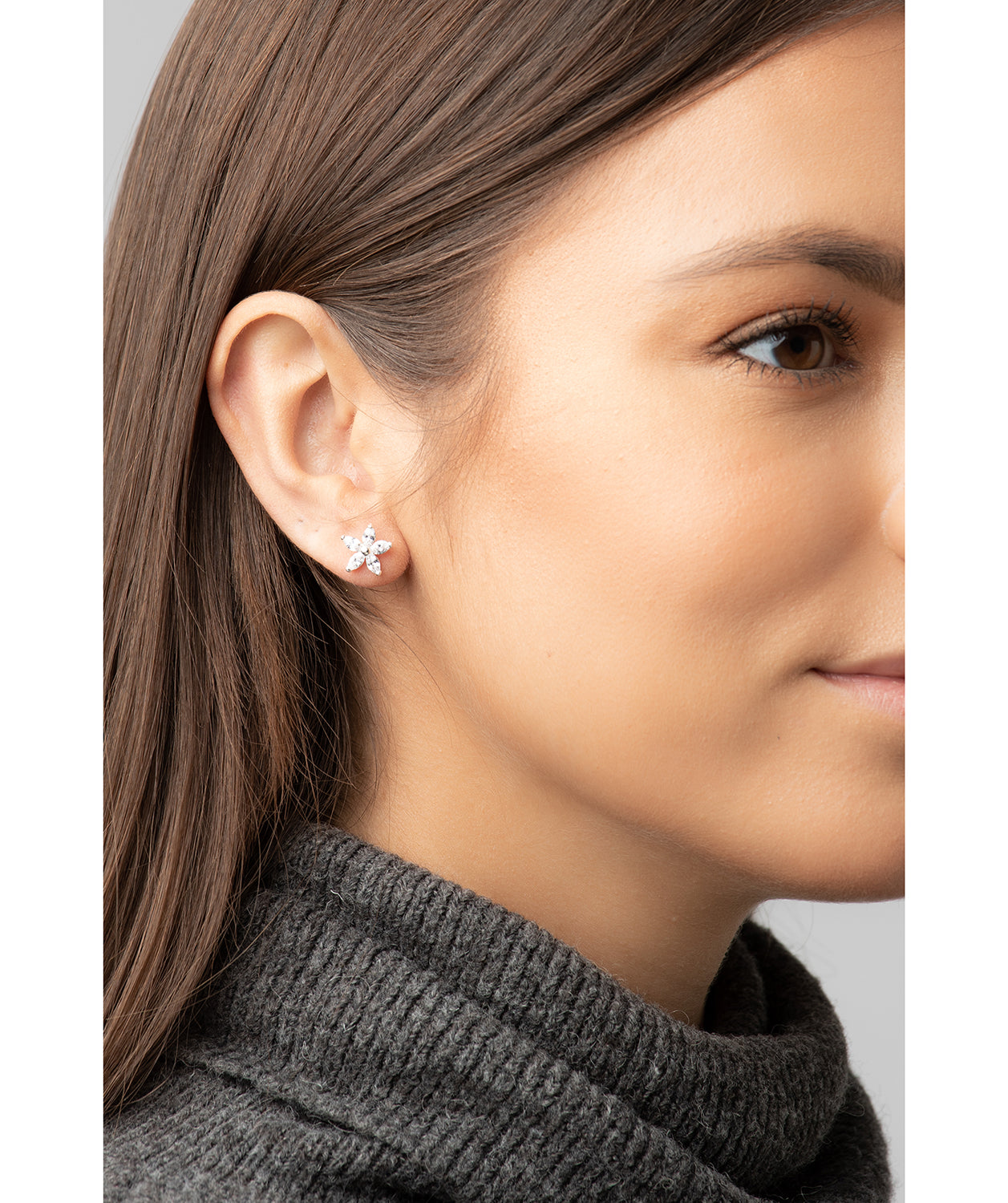 Gift Packaged 'Amaryllis' Sterling Silver and Cubic Zirconia Flower Earrings