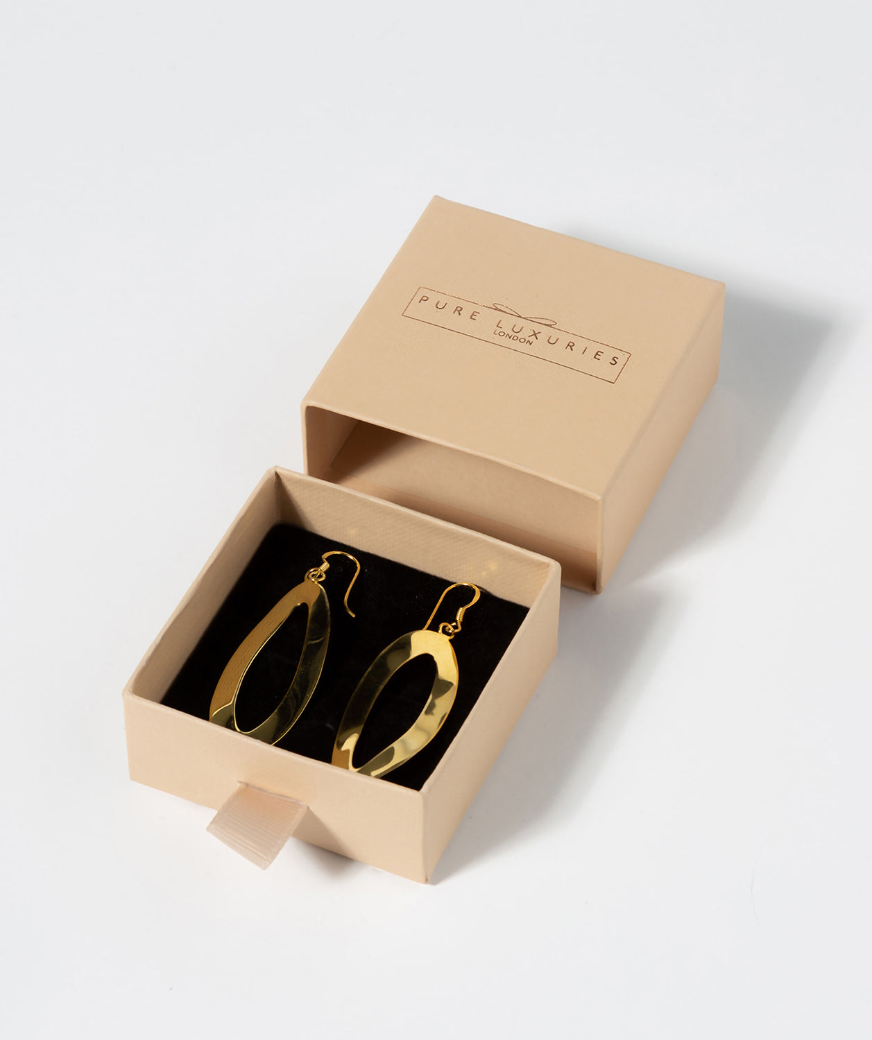 Gift Packaged 'Katie' Yellow Gold Plated Sterling Silver Oval Half Twist Drop Earrings