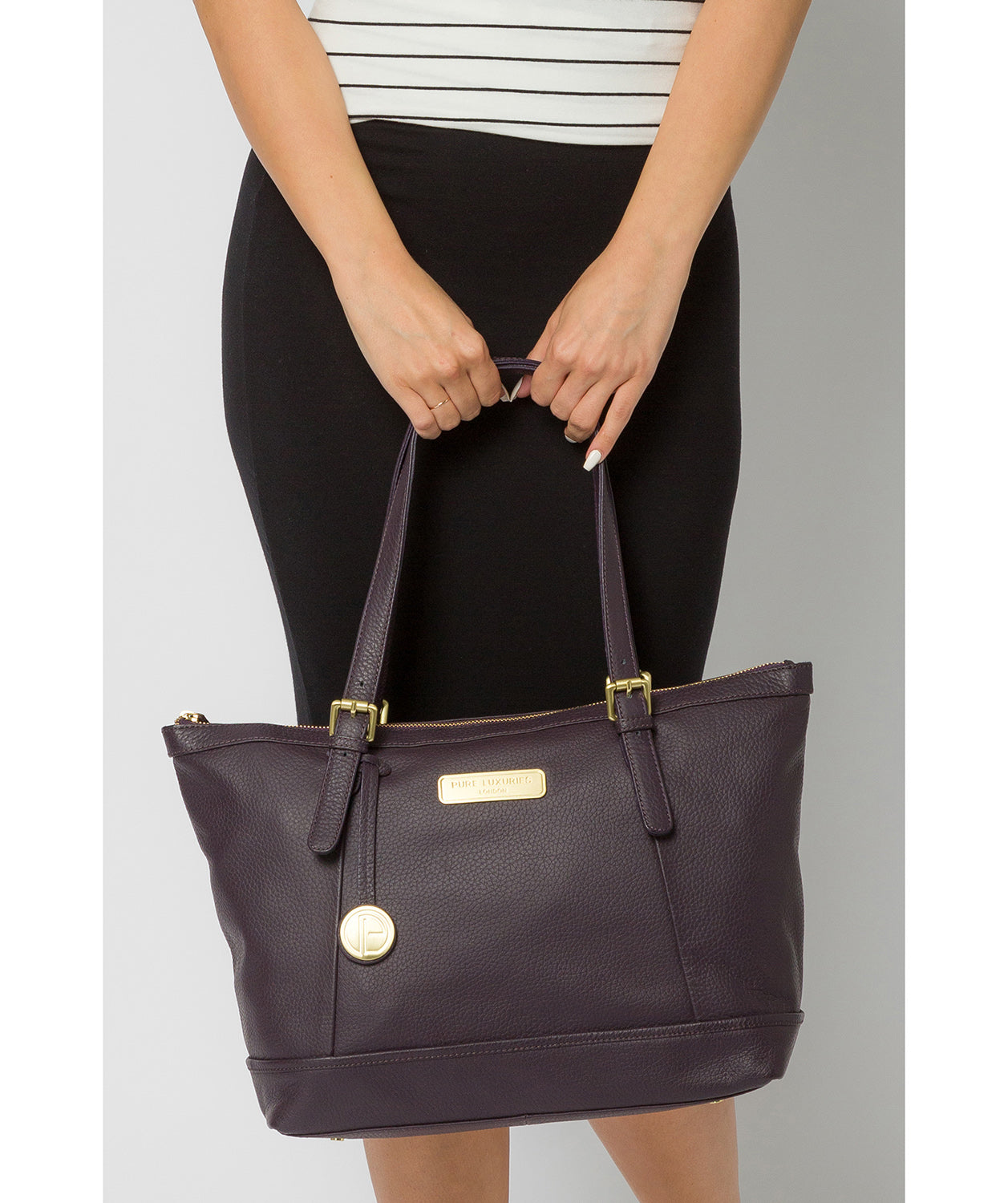 'Truro' Plum Leather Tote Bag Pure Luxuries London