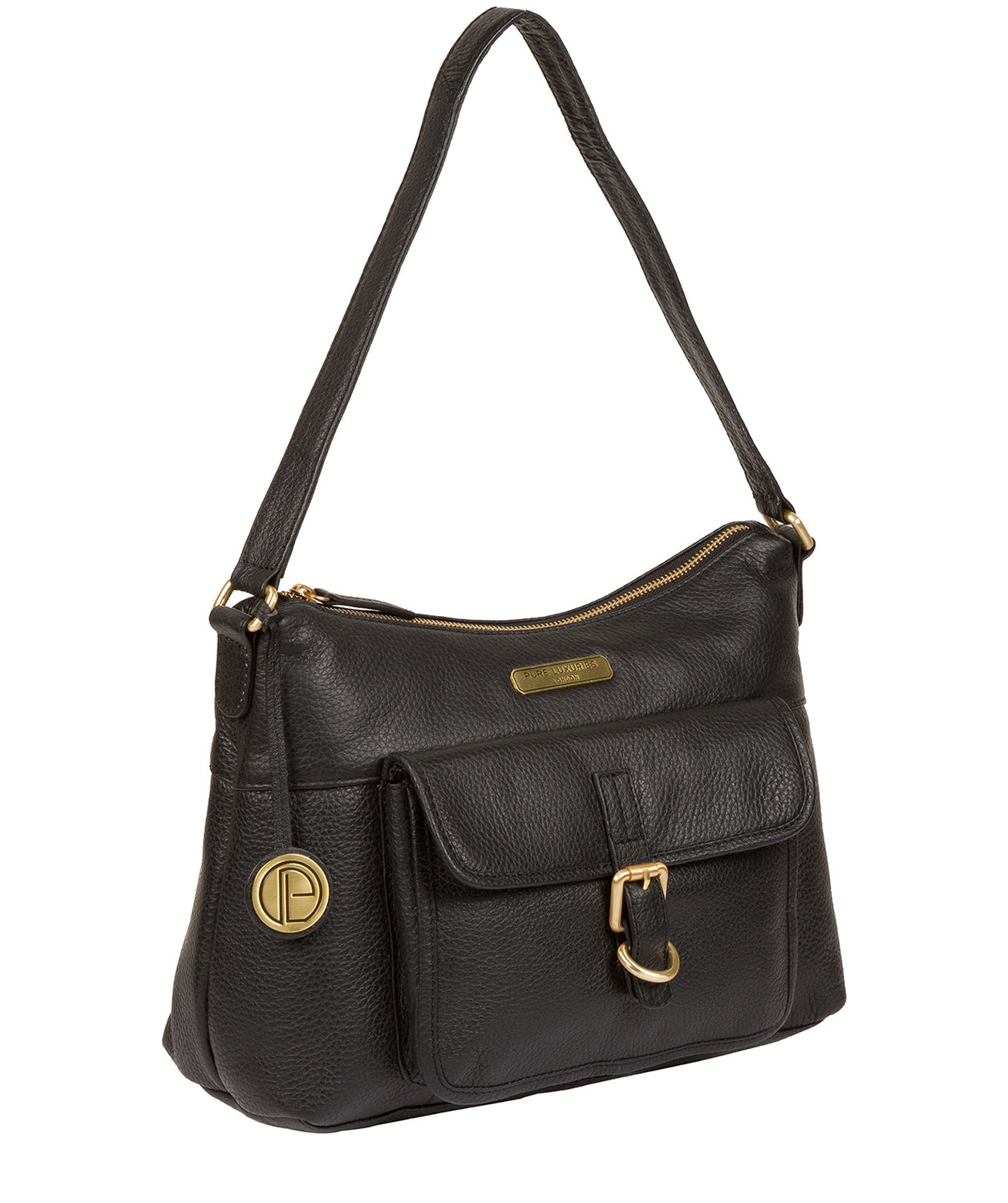 'Wells' Black Leather Shoulder Bag Pure Luxuries London