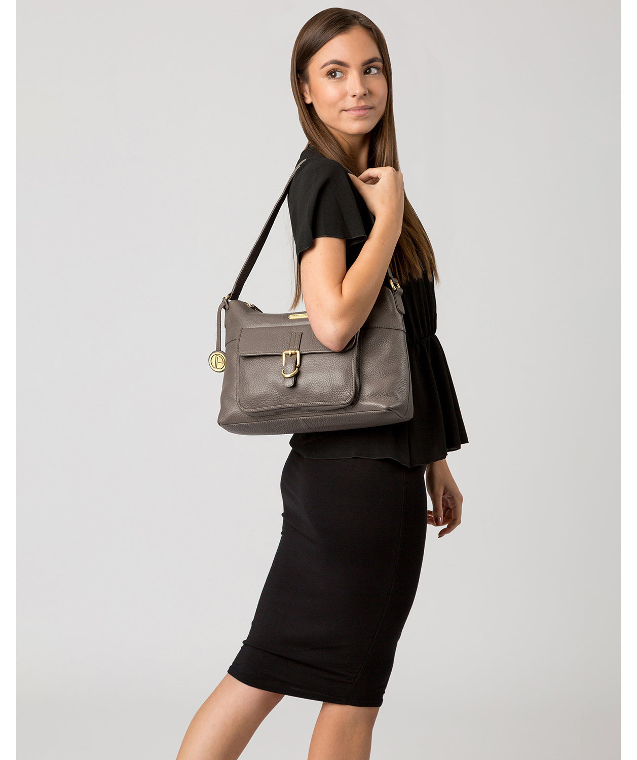 'Wells' Grey Leather Shoulder Bag image 2