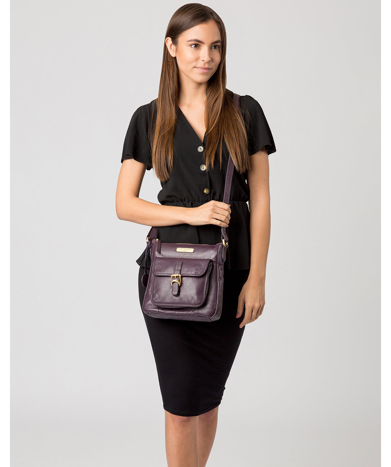 'Bembridge' Plum Leather Cross Body Bag