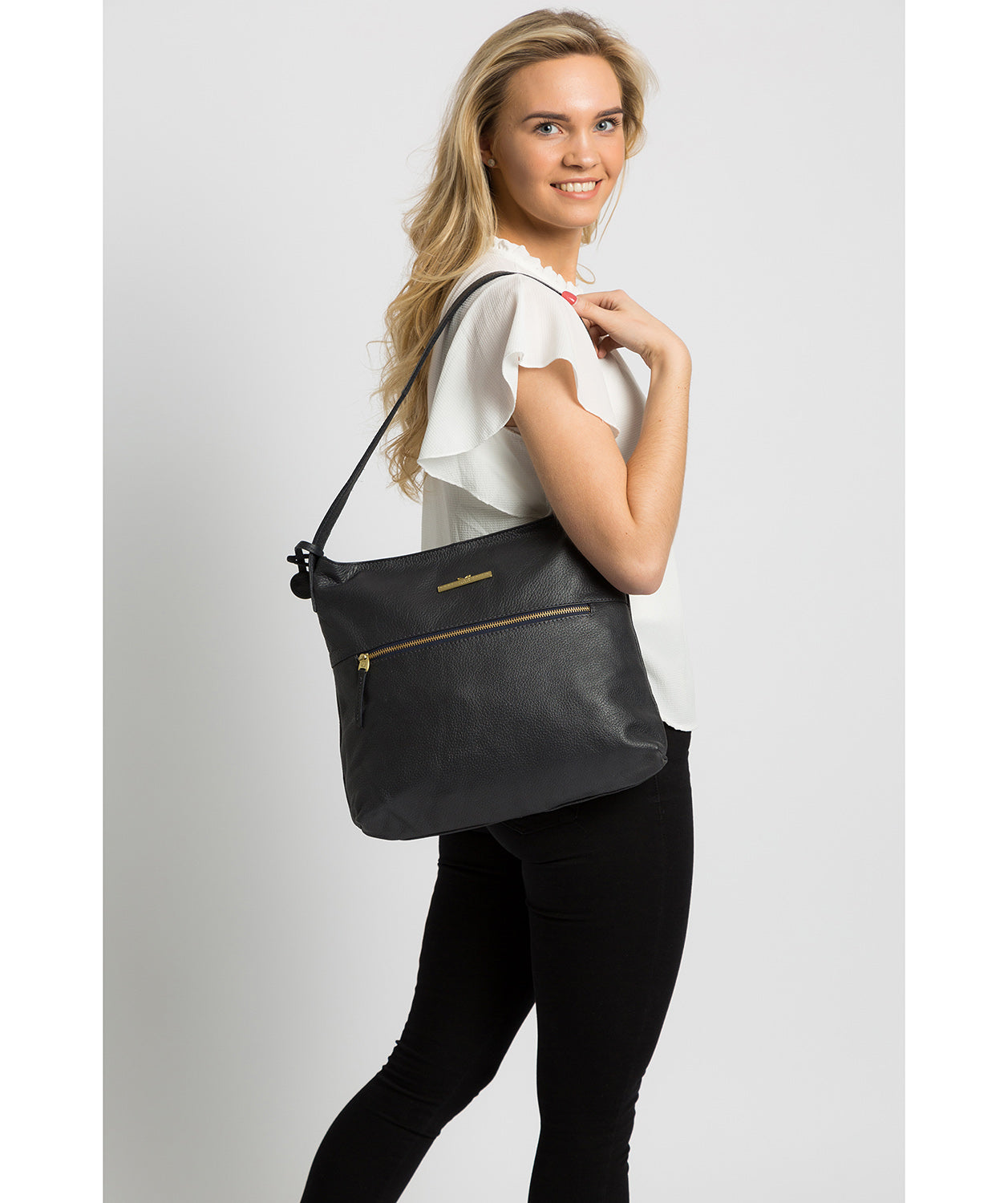 'Barbara' Midnight Blue Leather Shoulder Bag Pure Luxuries London