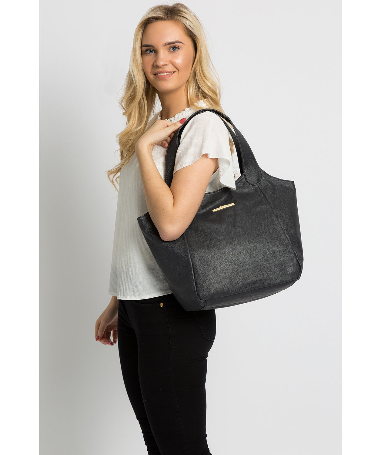 'Alina' Midnight Blue Leather Tote Bag image 2