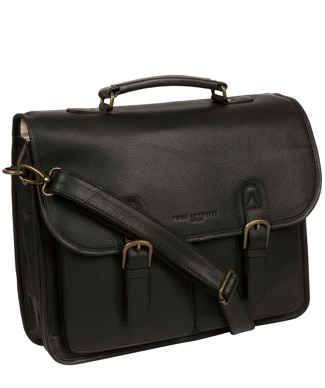 'Bank' Black Leather Work Bag Pure Luxuries London