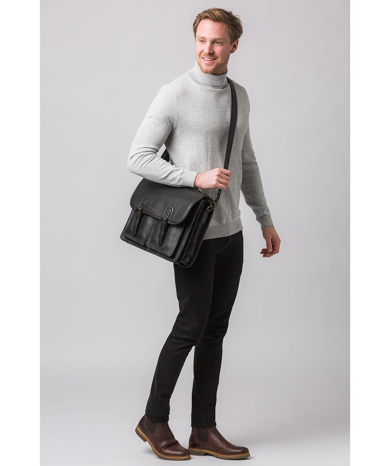 'Bank' Black Leather Work Bag