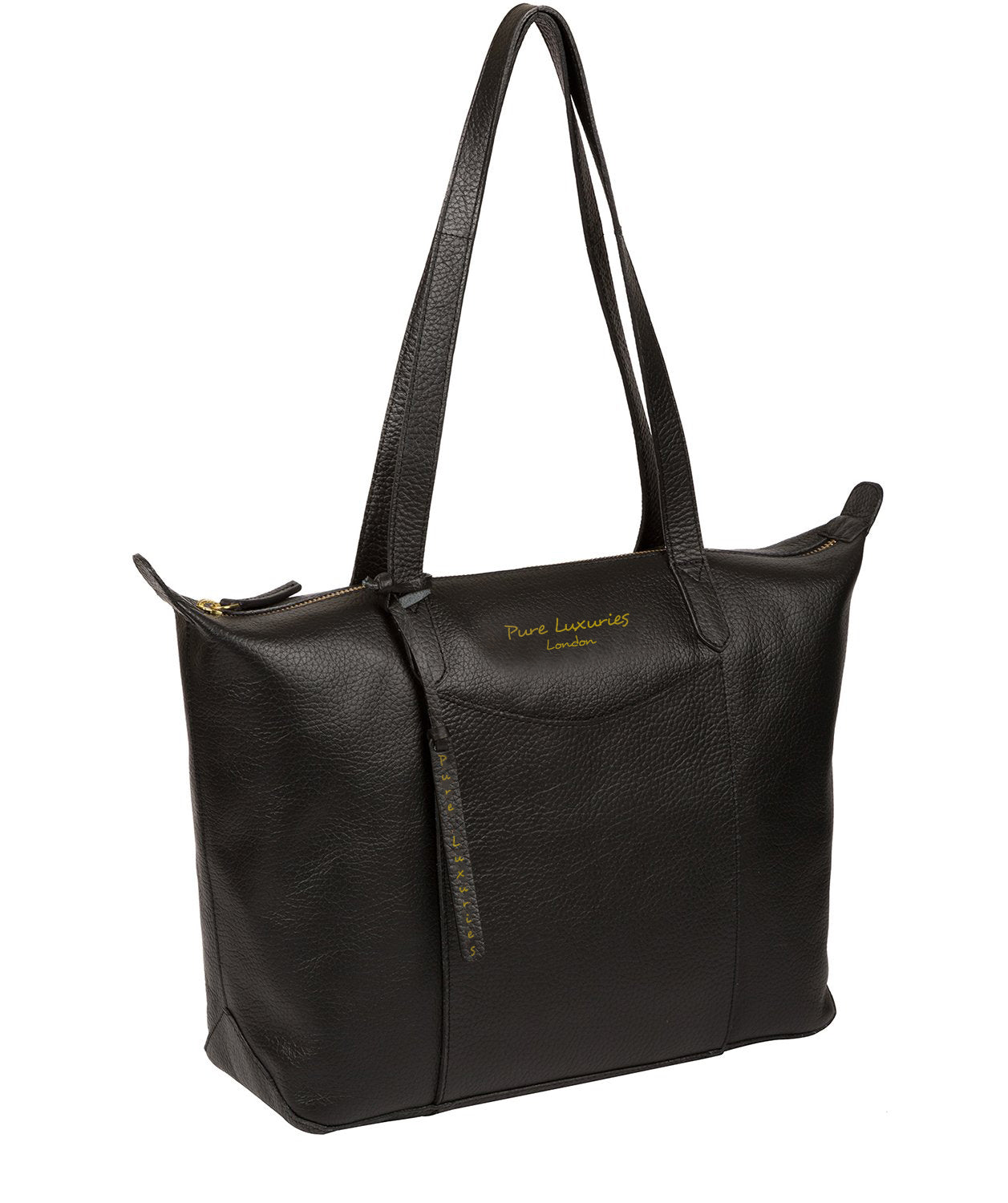 'Oval' Jet Black Leather Tote Bag
