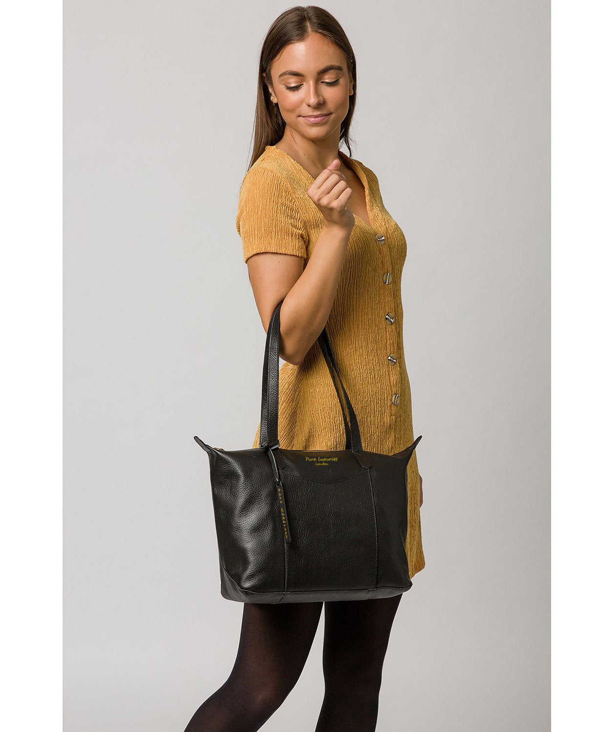 'Oval' Jet Black Leather Tote Bag