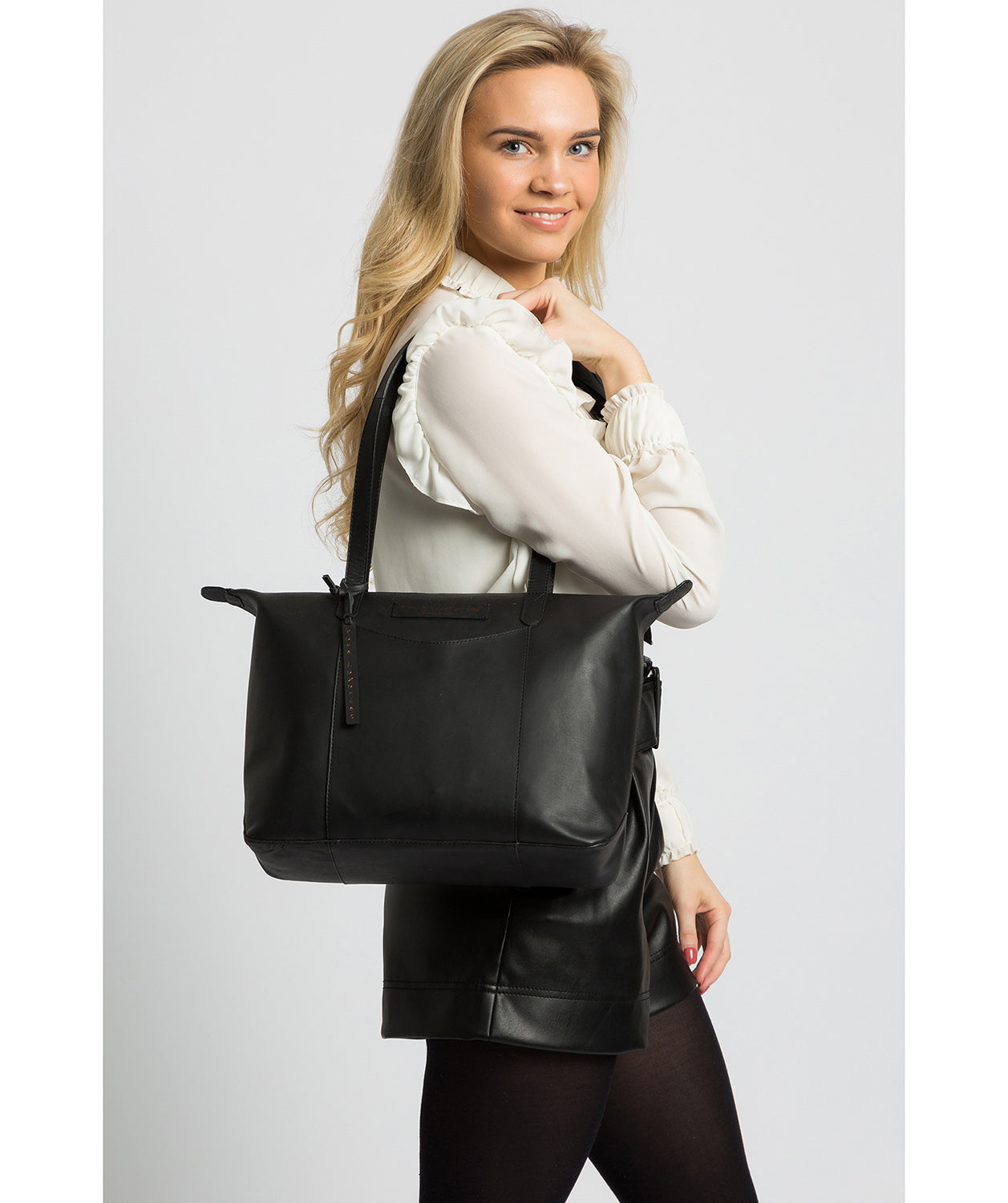 'Oval' Liquorice Leather Tote Bag image 2