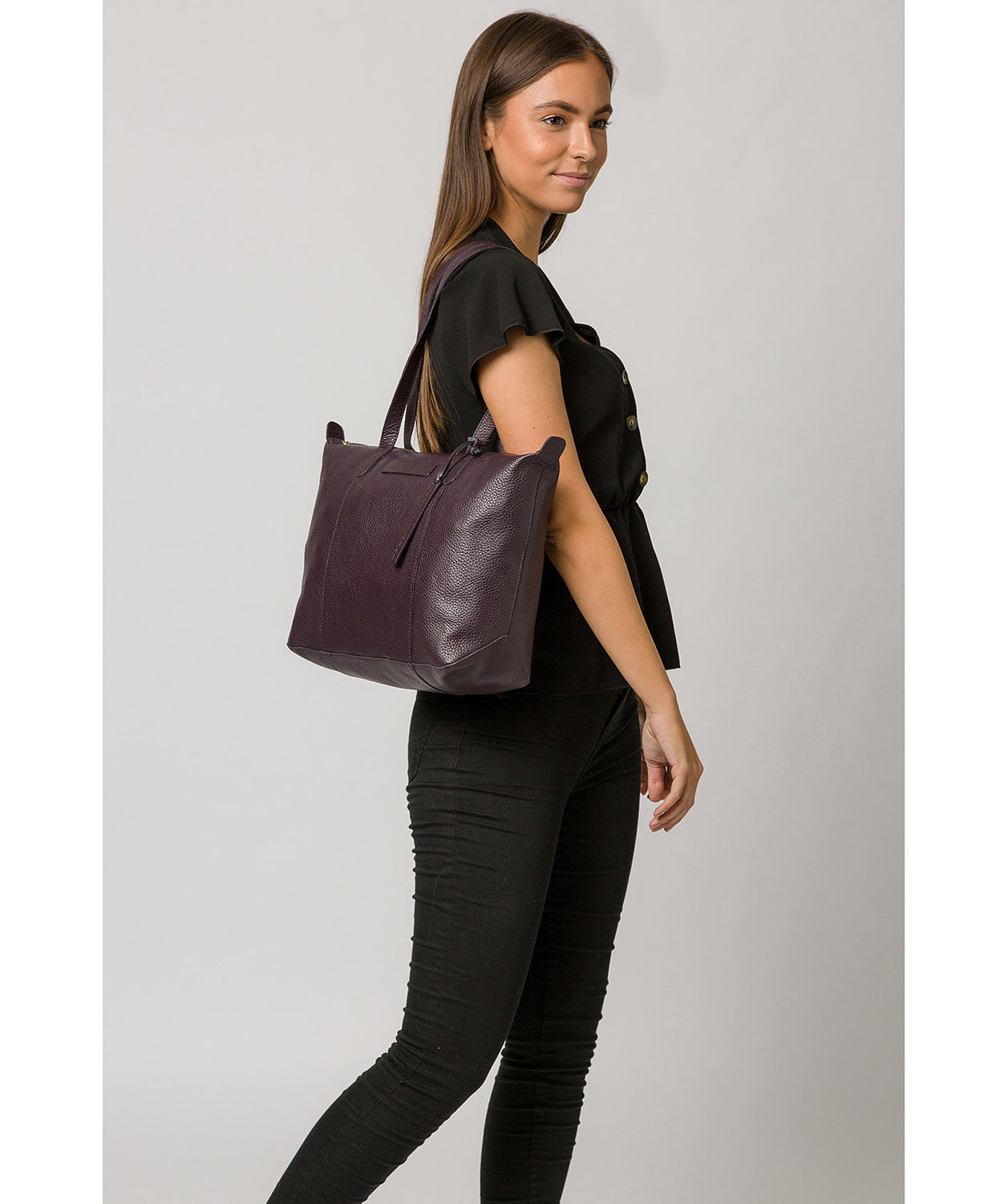 'Oval' Plum Leather Tote Bag image 2