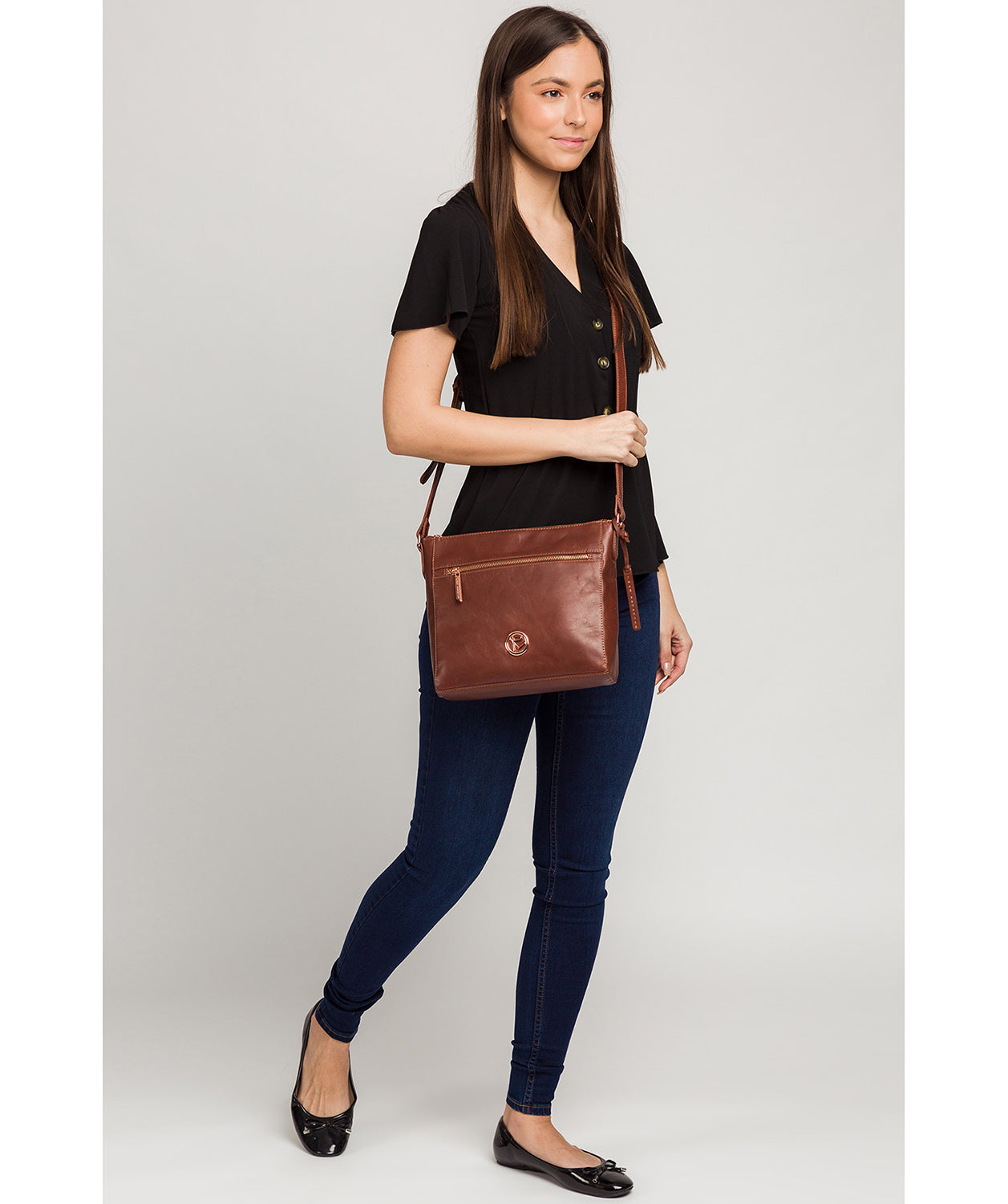 'Byrne' Cognac Leather Cross Body Bag image 2