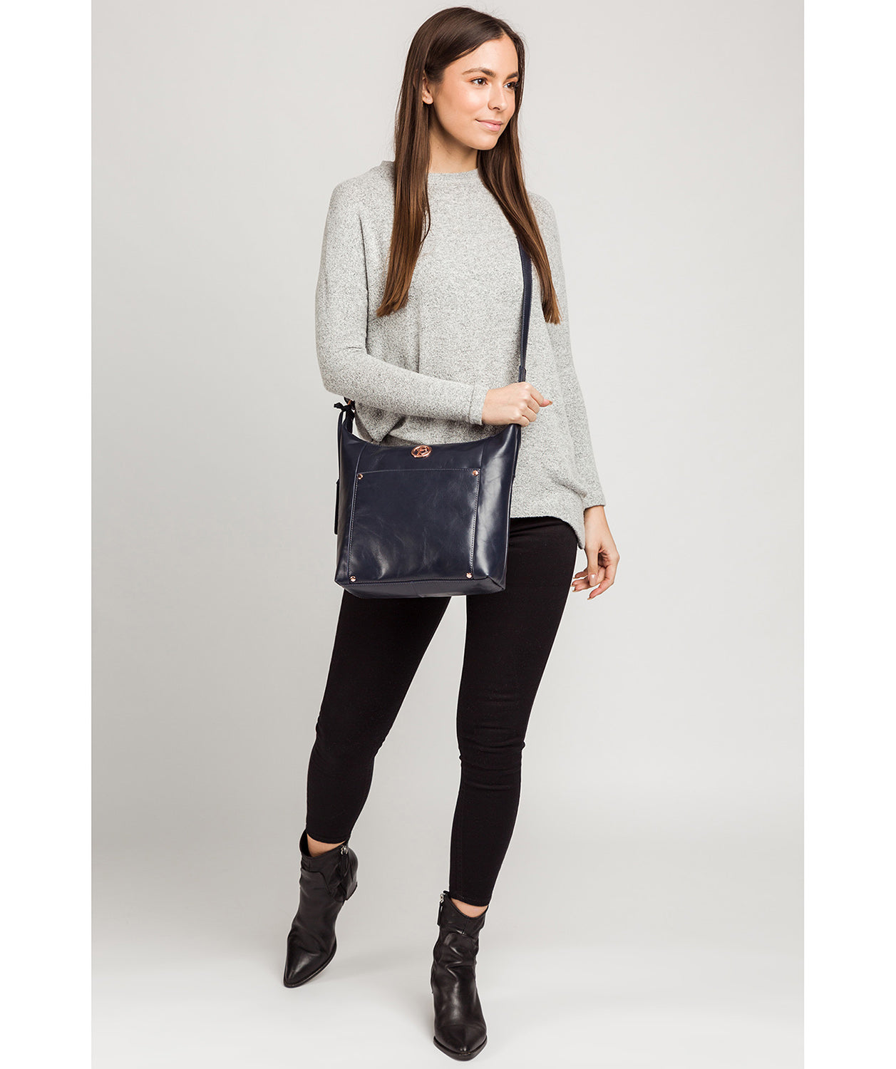 'Miro' Navy Leather Shoulder Bag image 2