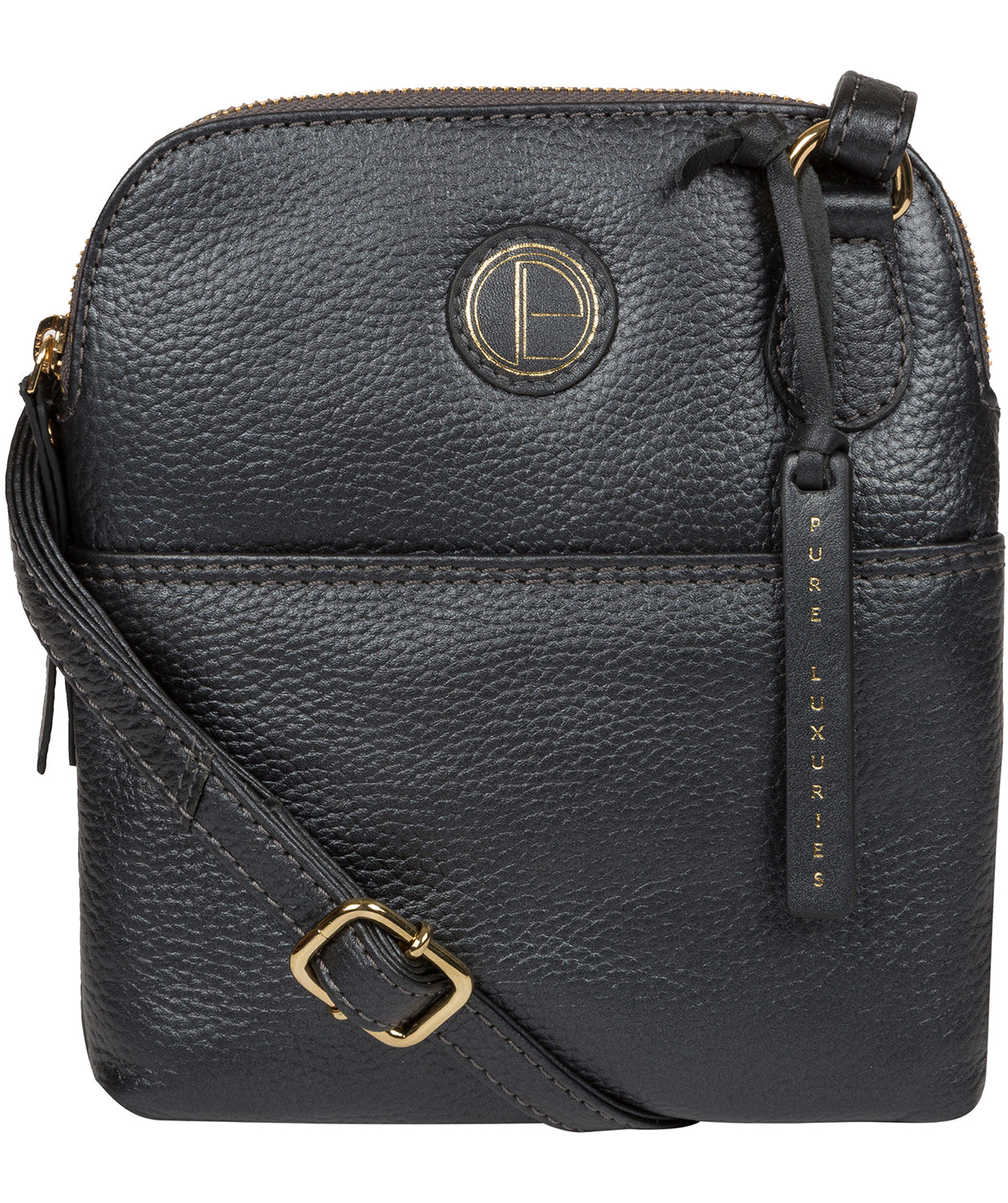 'Orsola' Metallic Blue Steel Leather Cross Body Bag image 1