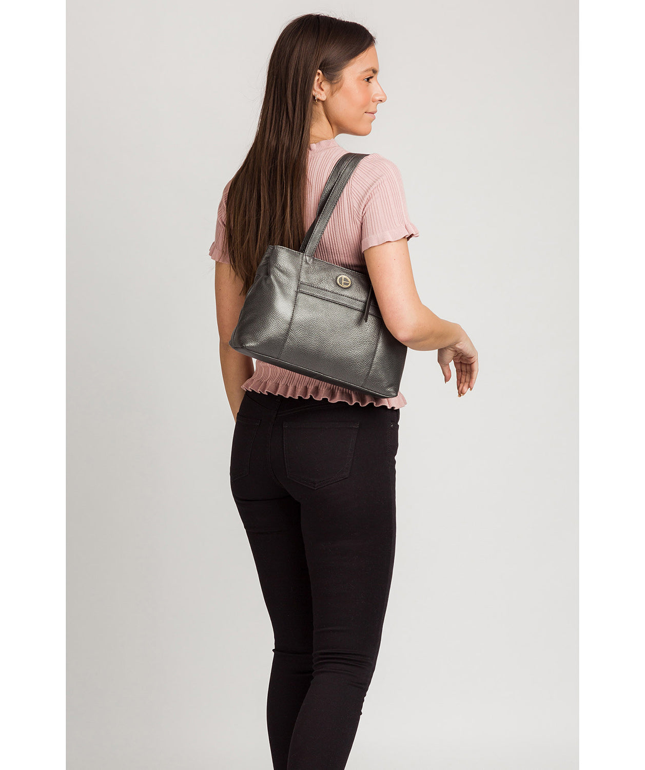 'Mist' Metallic Dark Silver Leather Handbag image 2