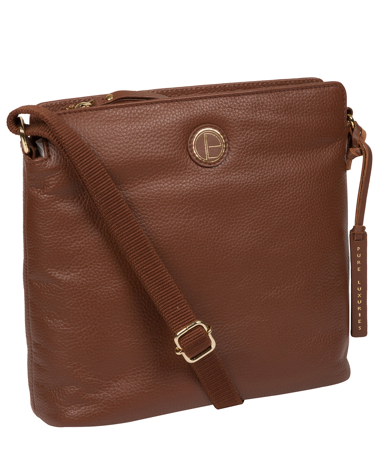 'Holly' Dark Tan Leather Cross Body Bag Pure Luxuries London