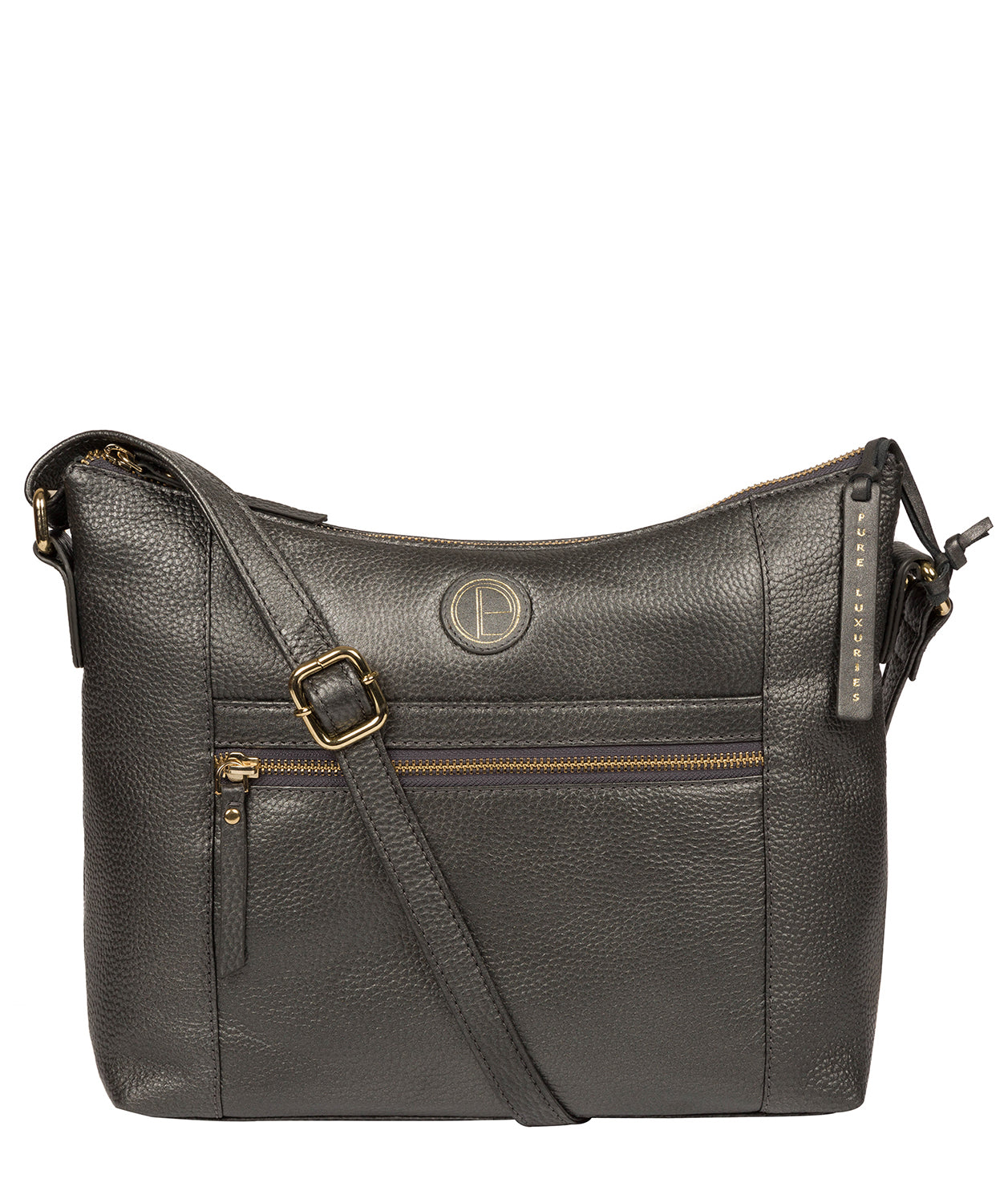 'Sequoia' Metallic Dark Silver Leather Shoulder Bag image 1