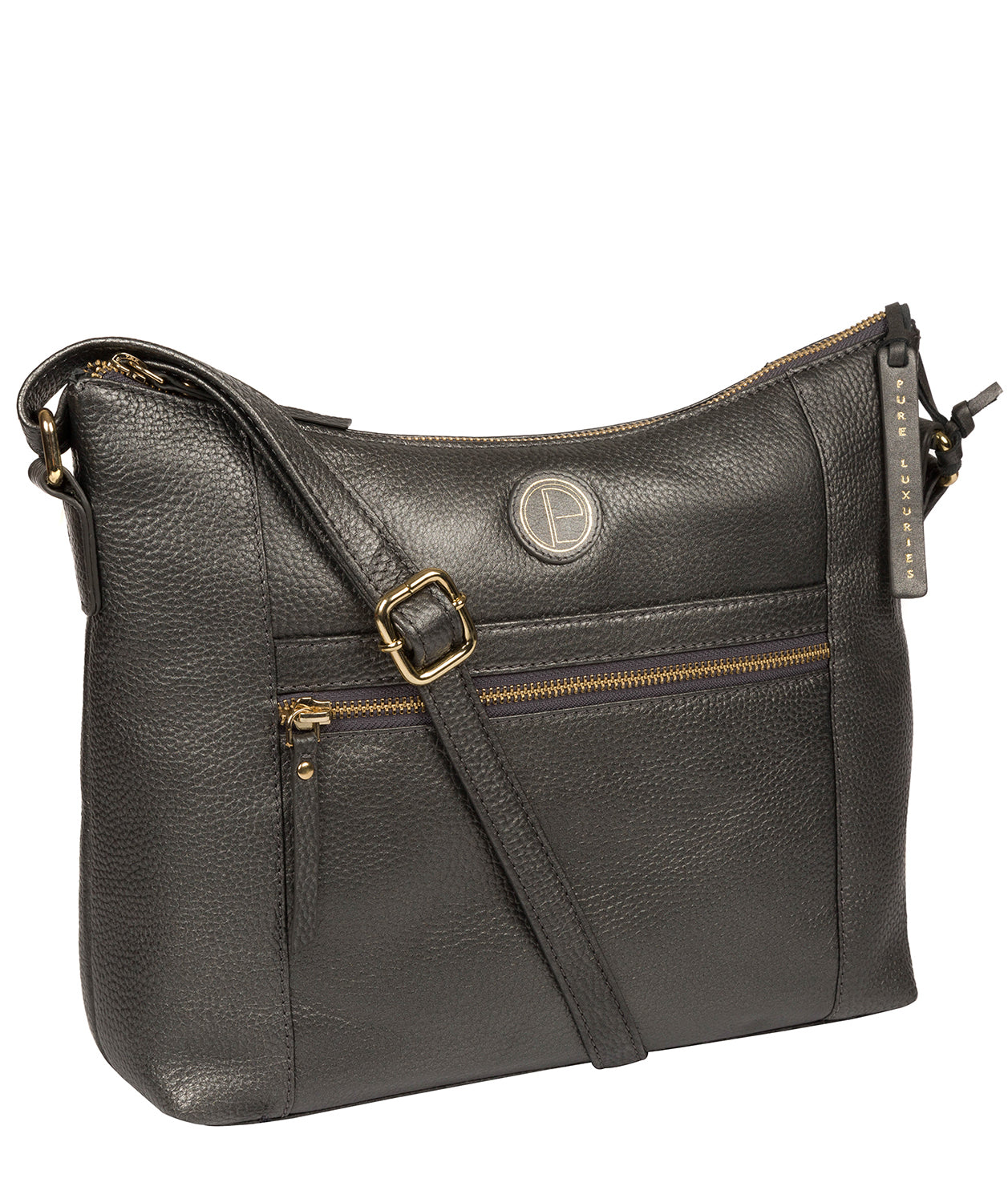 'Sequoia' Metallic Dark Silver Leather Shoulder Bag image 5