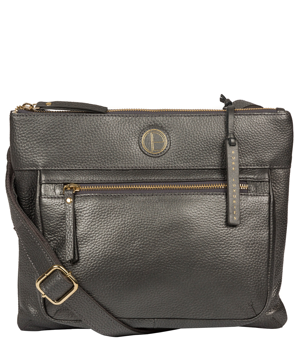 'Serenity' Metallic Dark Silver Leather Cross Body Bag image 1