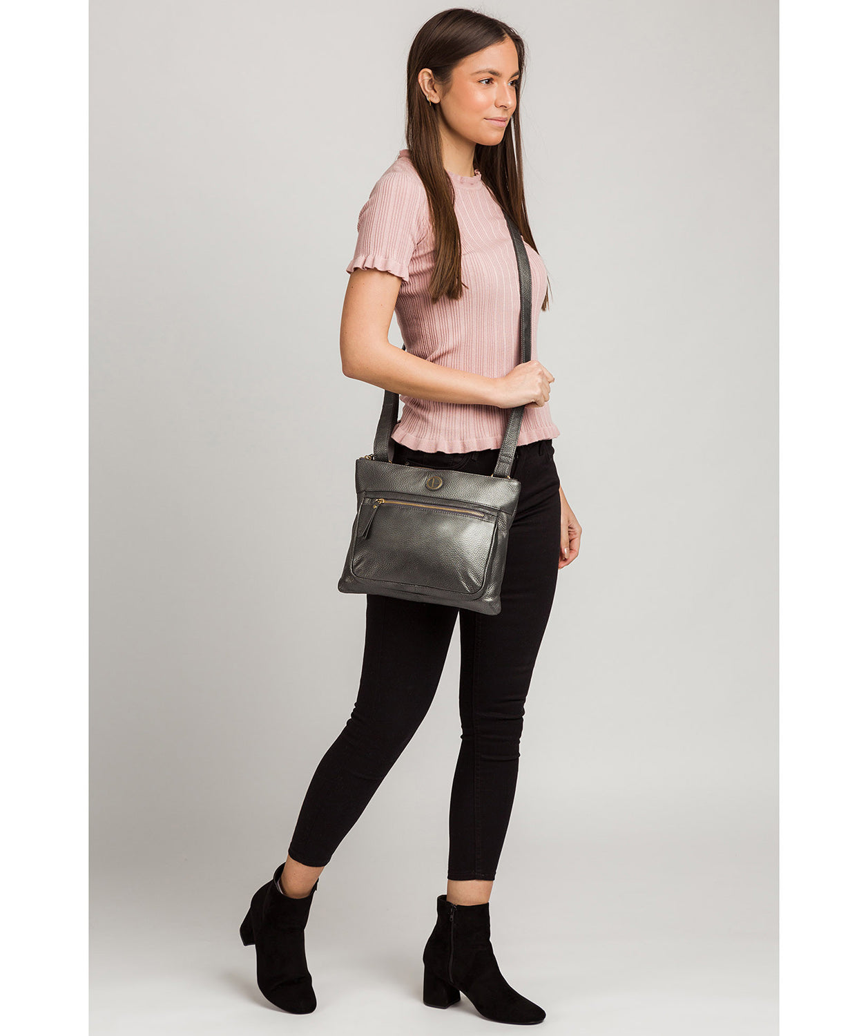 'Serenity' Metallic Dark Silver Leather Cross Body Bag image 2