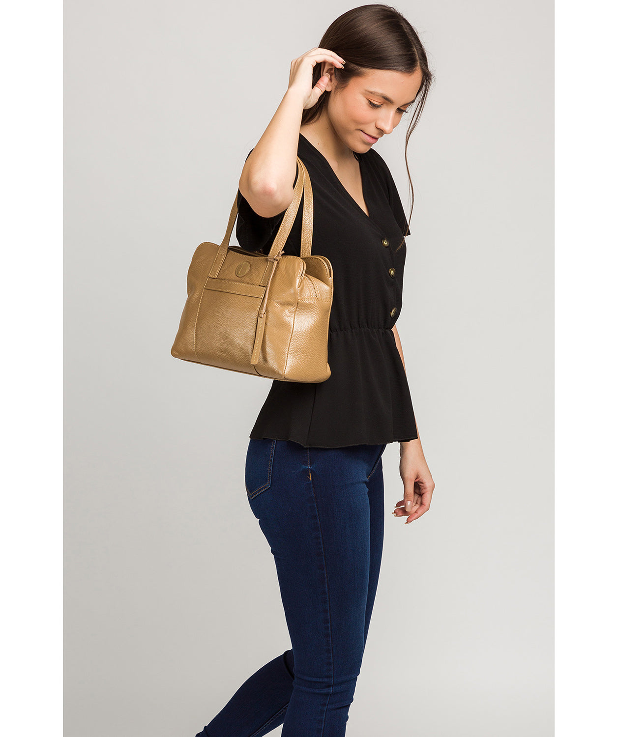 'Henna' Metallic Champagne Leather Handbag image 2