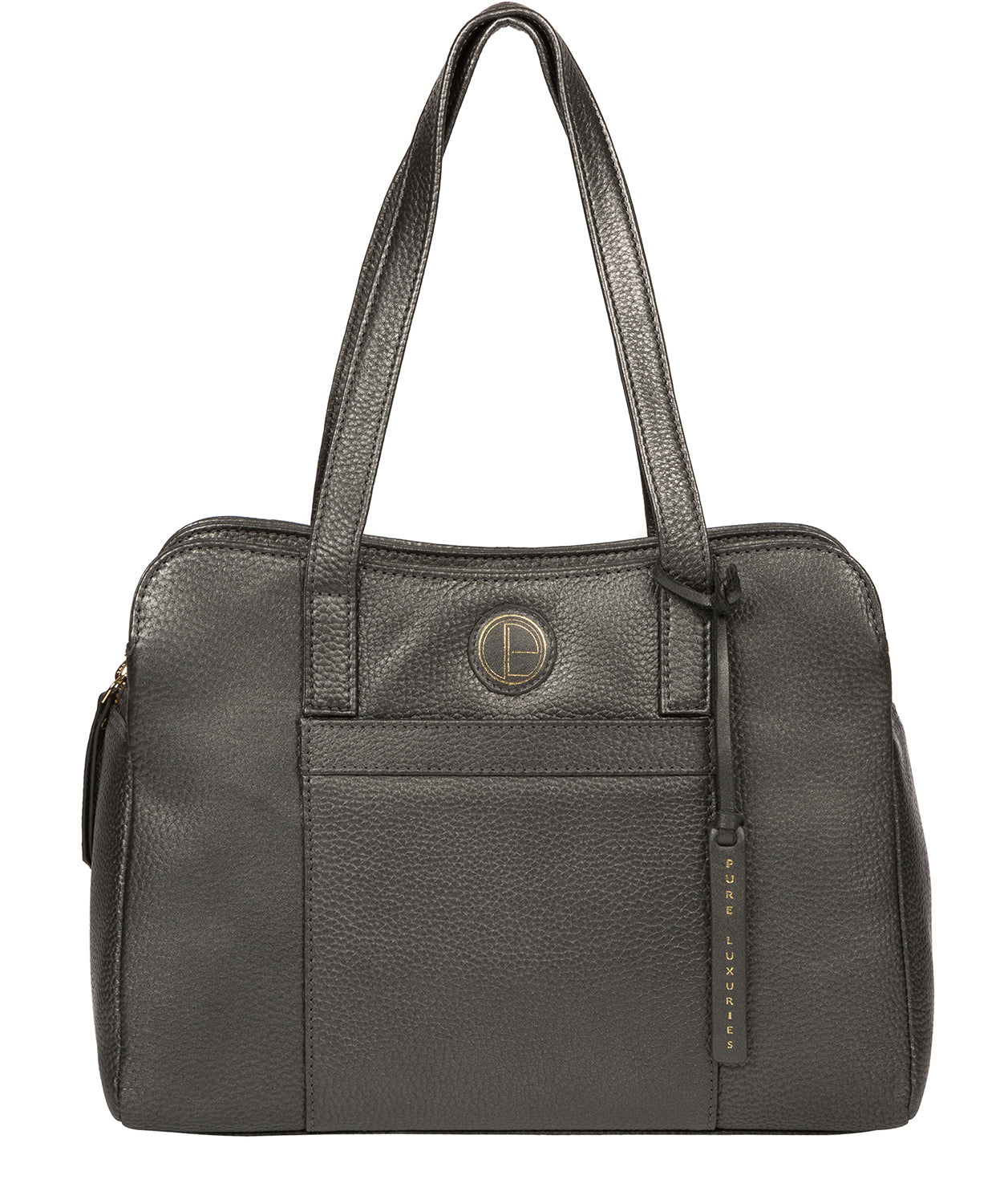 'Henna' Metallic Dark Silver Leather Handbag image 1