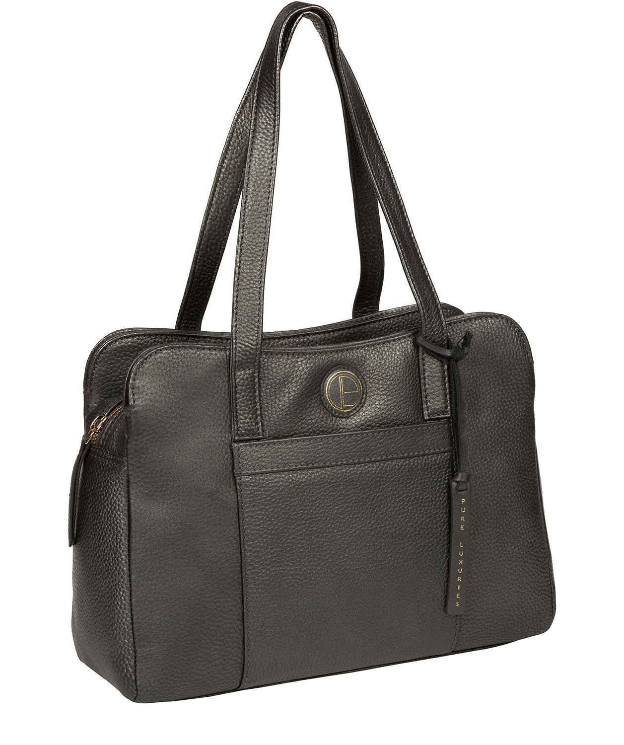 'Henna' Metallic Dark Silver Leather Handbag image 6