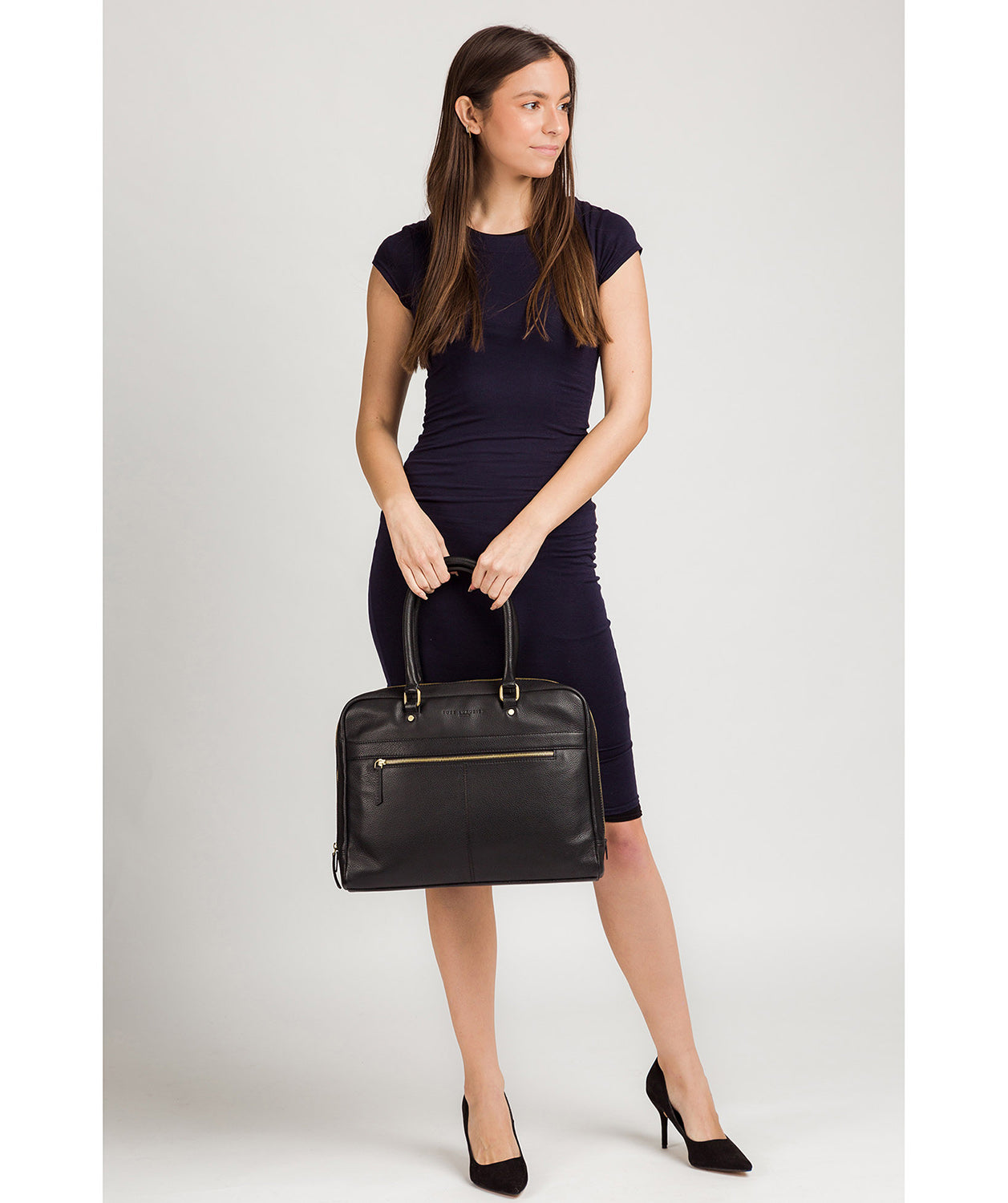 'Harmonia' Black Leather Workbag image 7