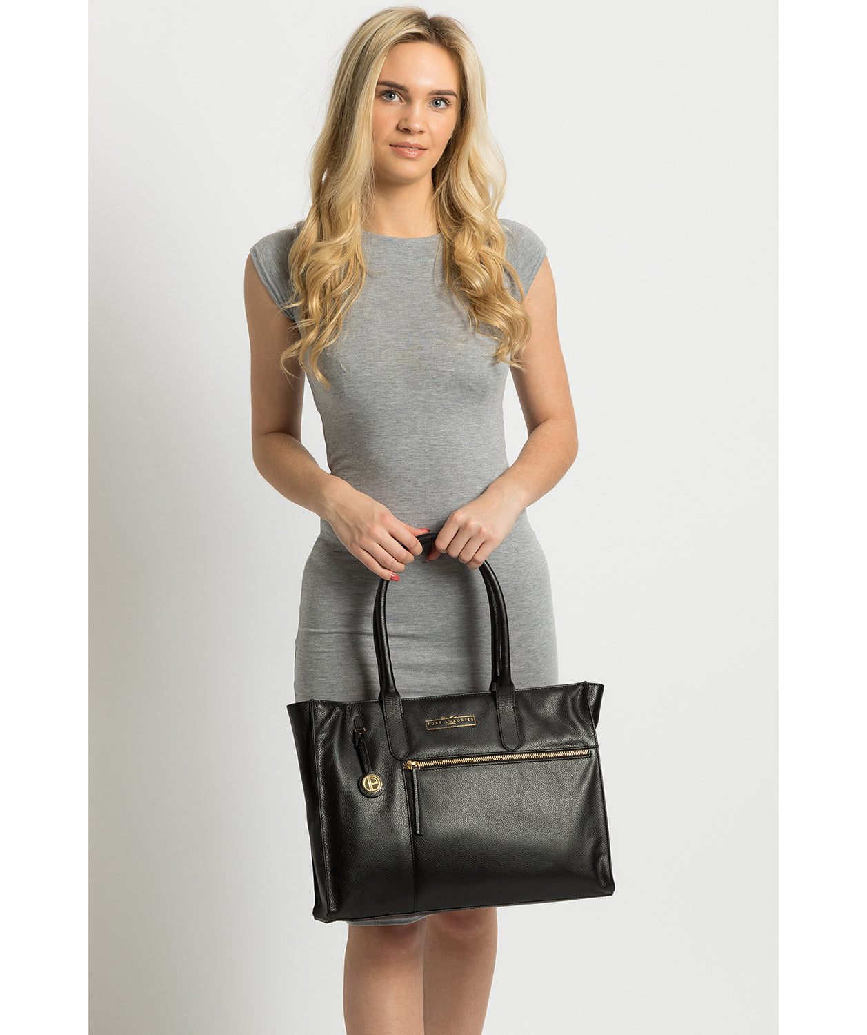 'Buckingham' Black Leather Tote Bag