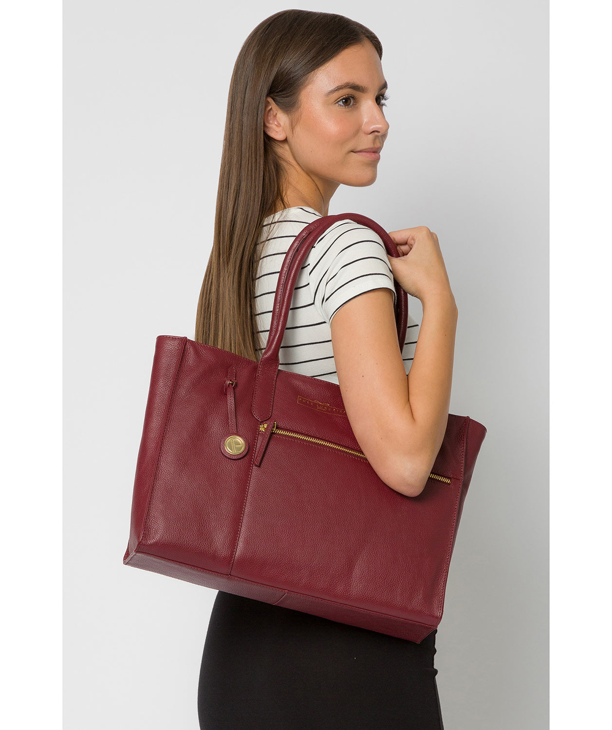 'Buckingham' Deep Red Leather Tote Bag