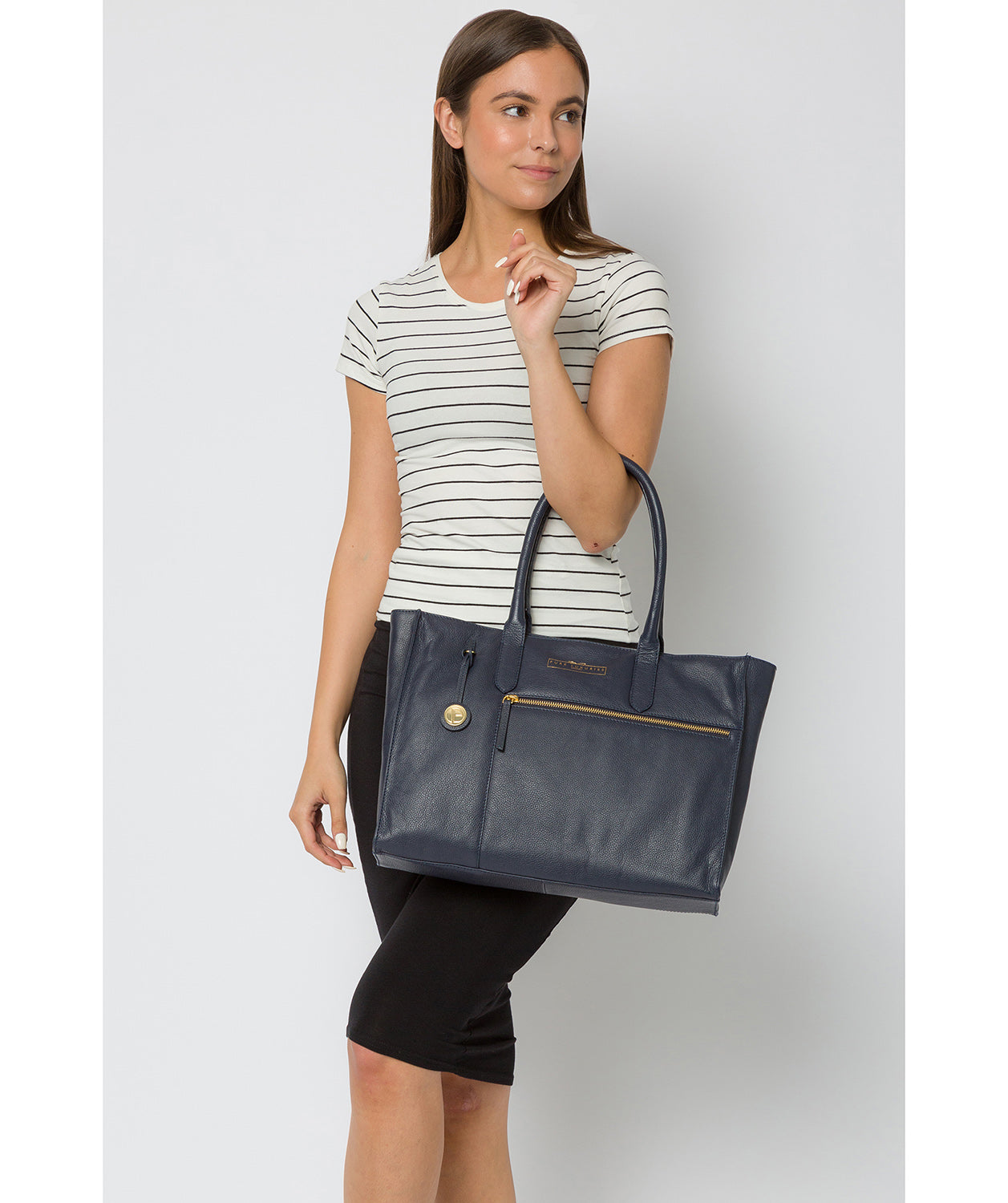 'Buckingham' Navy Leather Tote Bag