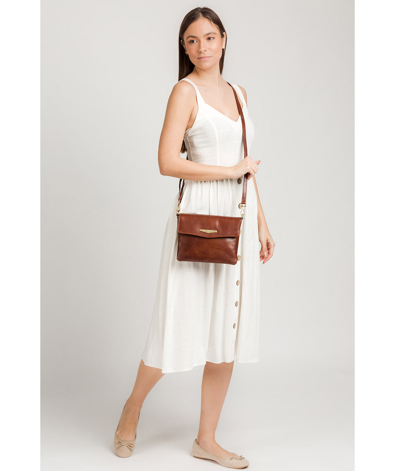 'Valeria' Brown Leather Cross Body Bag image 7