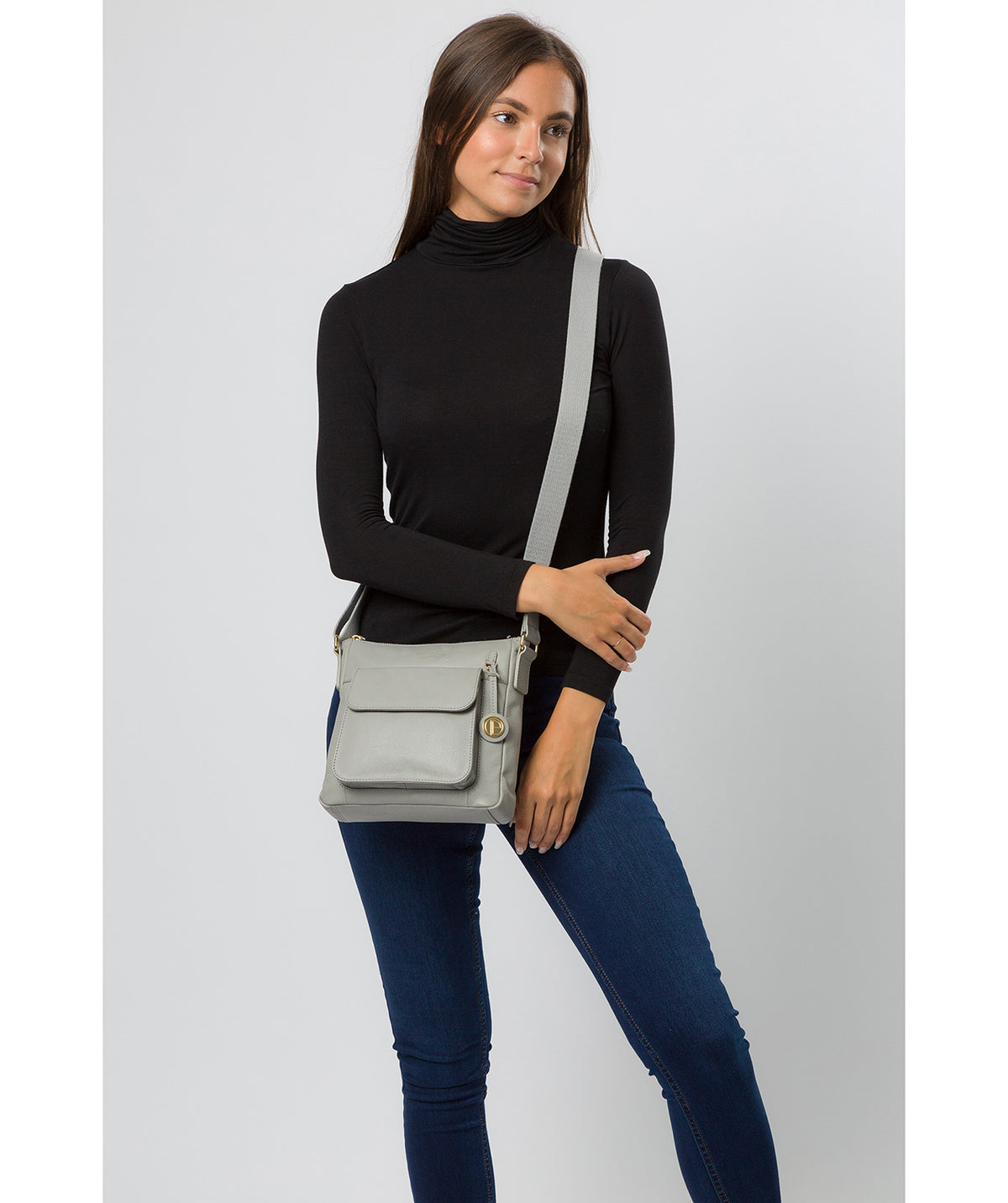 'Rayden' Grey Leather Cross Body Bag image 7