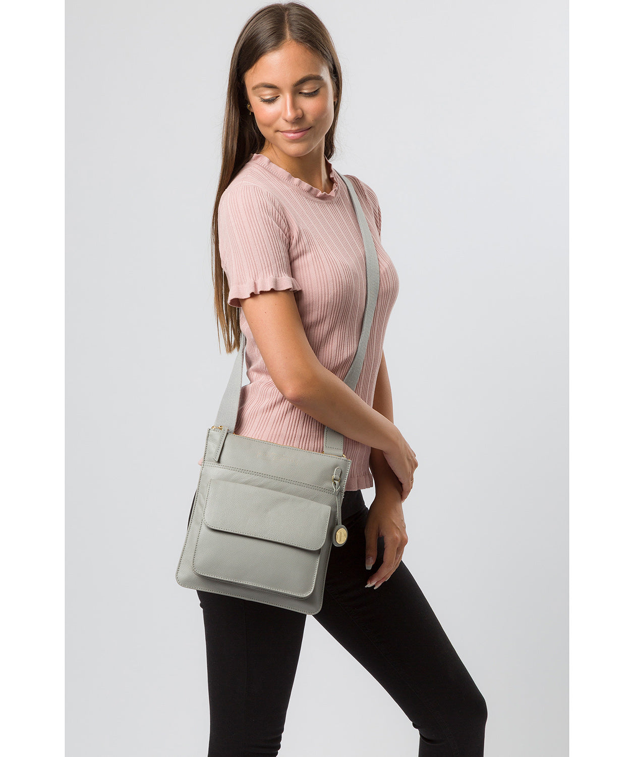 'Langley' Grey Leather Cross Body Bag image 7