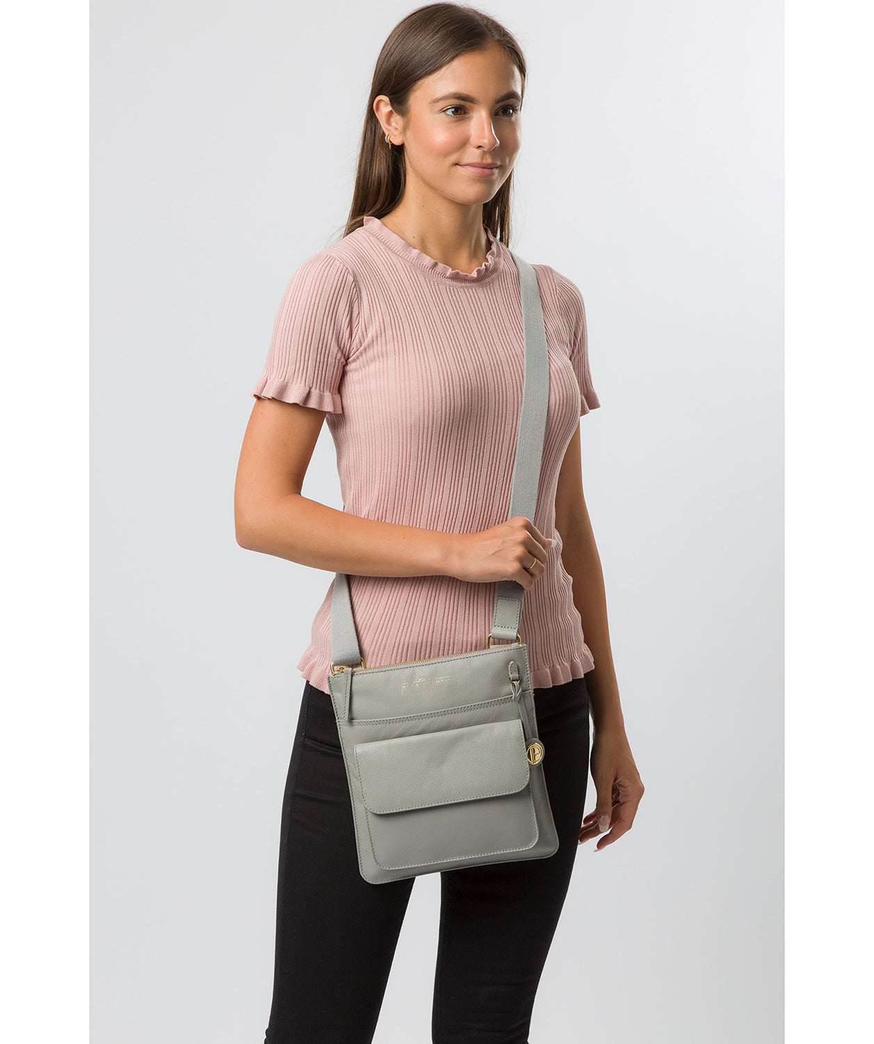 'Langley' Grey Leather Cross Body Bag image 2