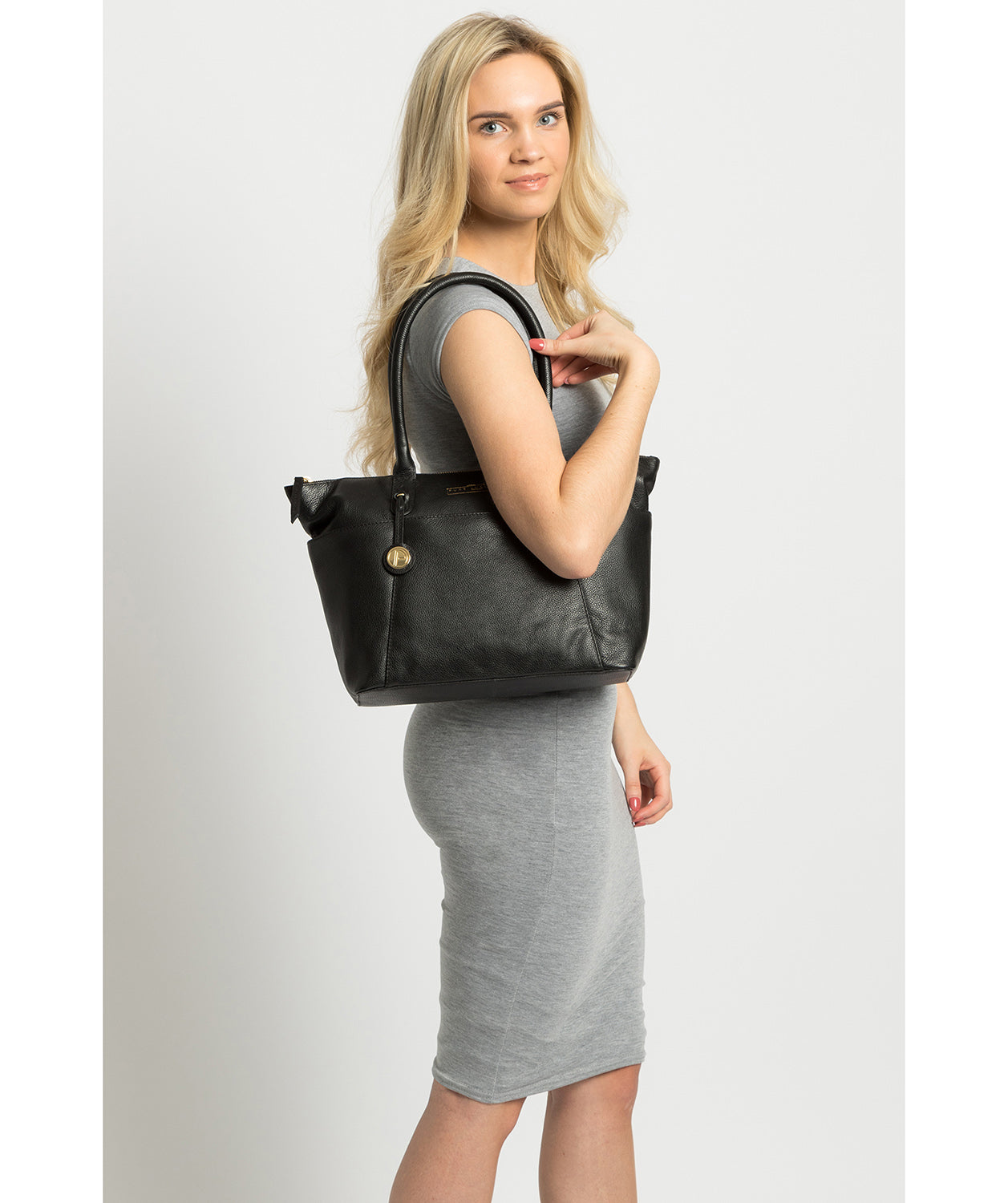 'Everly' Black Leather Tote Bag image 2