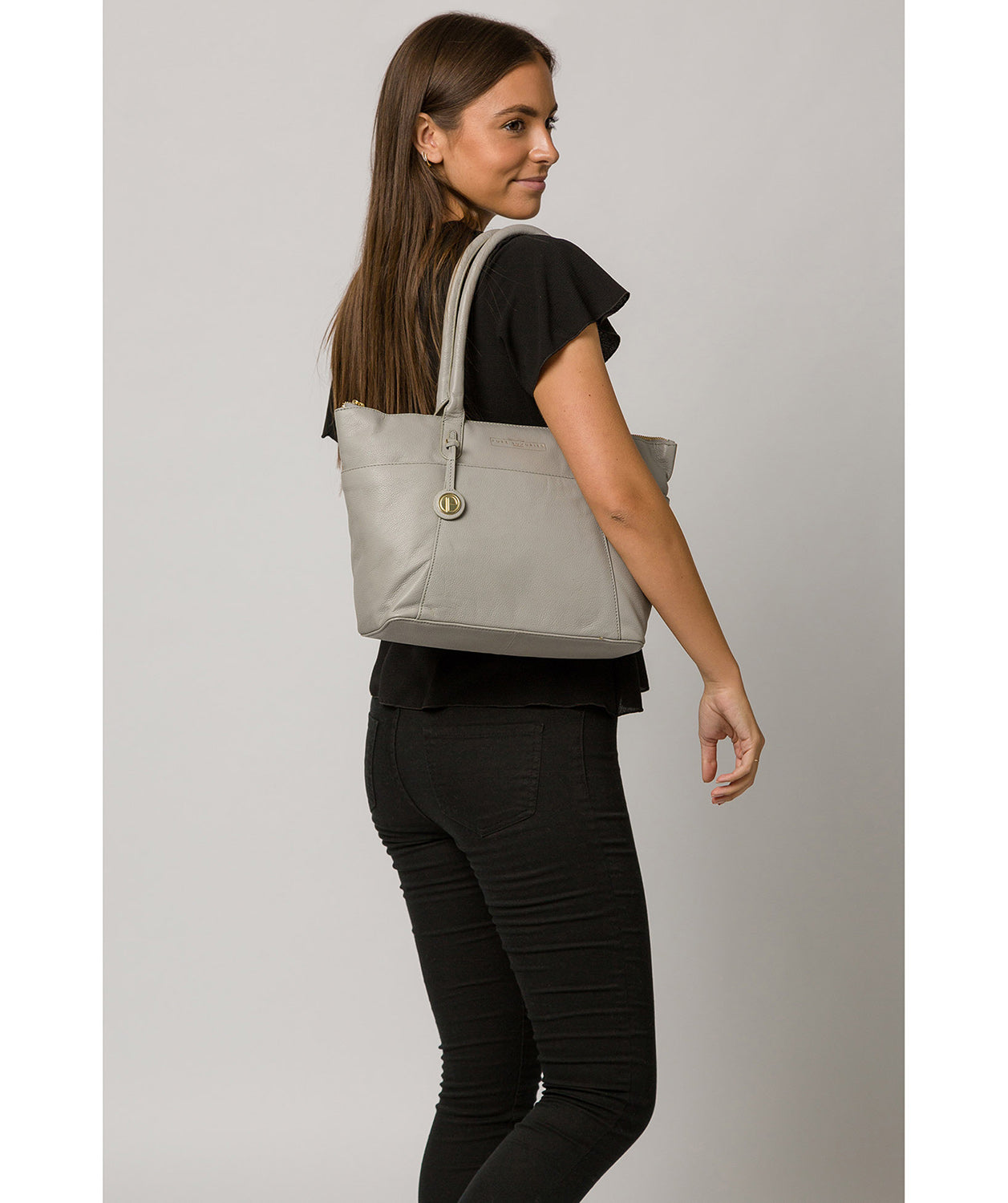 'Everly' Grey Leather Tote Bag Pure Luxuries London