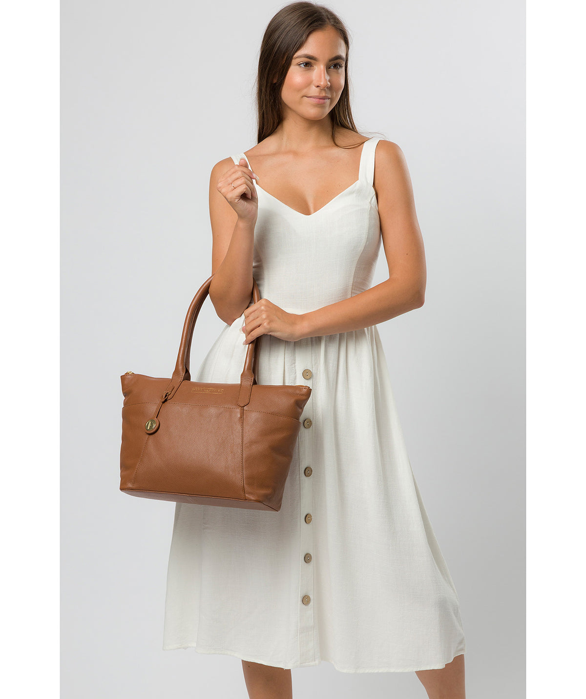 'Everly' Tan Leather Tote Bag image 7