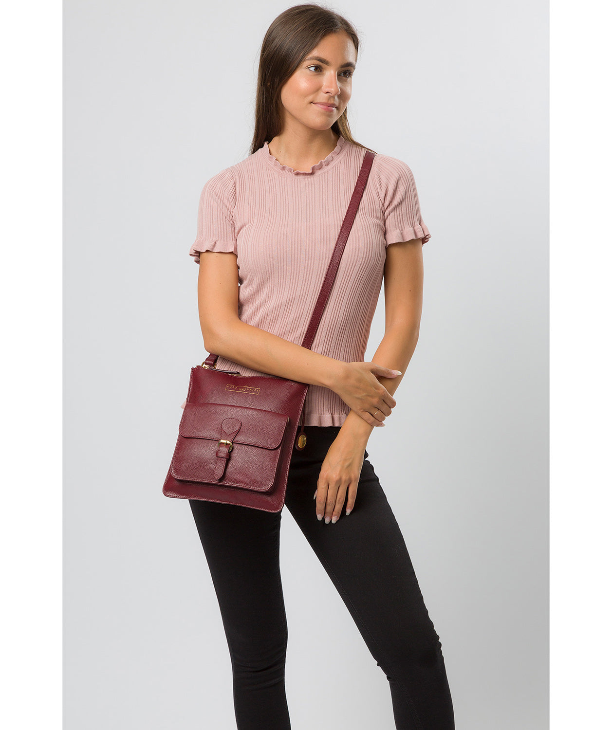 'Kenley' Deep Red Leather Cross Body Bag
