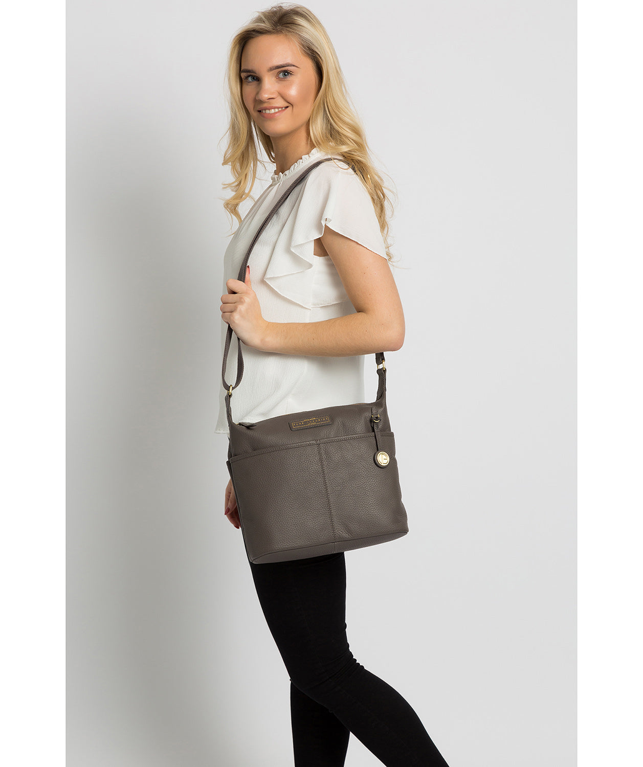 'Hove' Grey Leather Shoulder Bag image 2