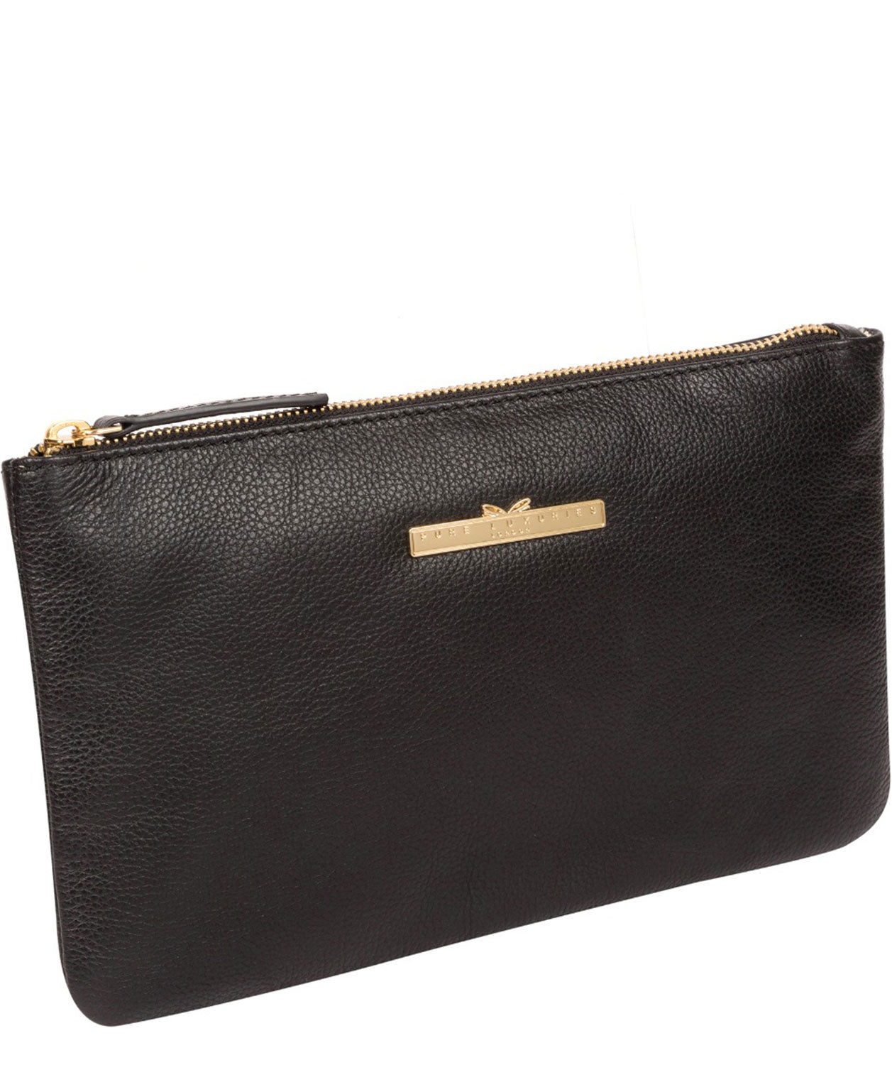 'Arlesey' Black Leather Clutch Bag