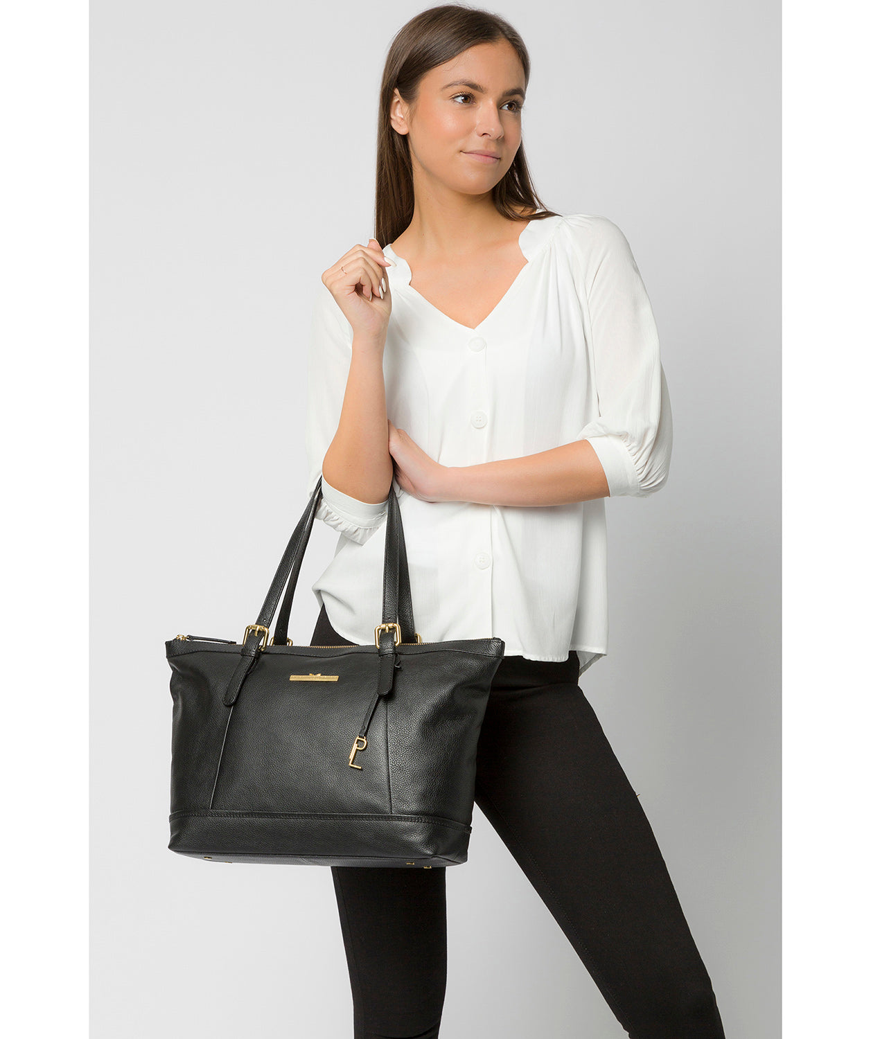 'Thame' Black Leather Tote Bag image 2