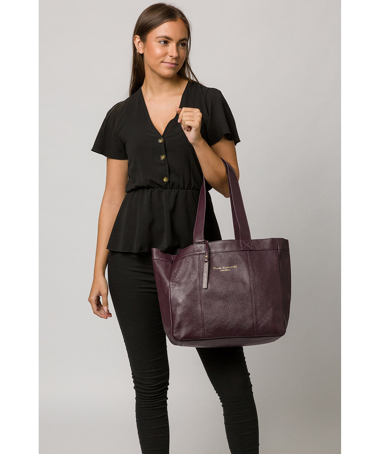 'Melissa' Plum Leather Tote Bag image 2