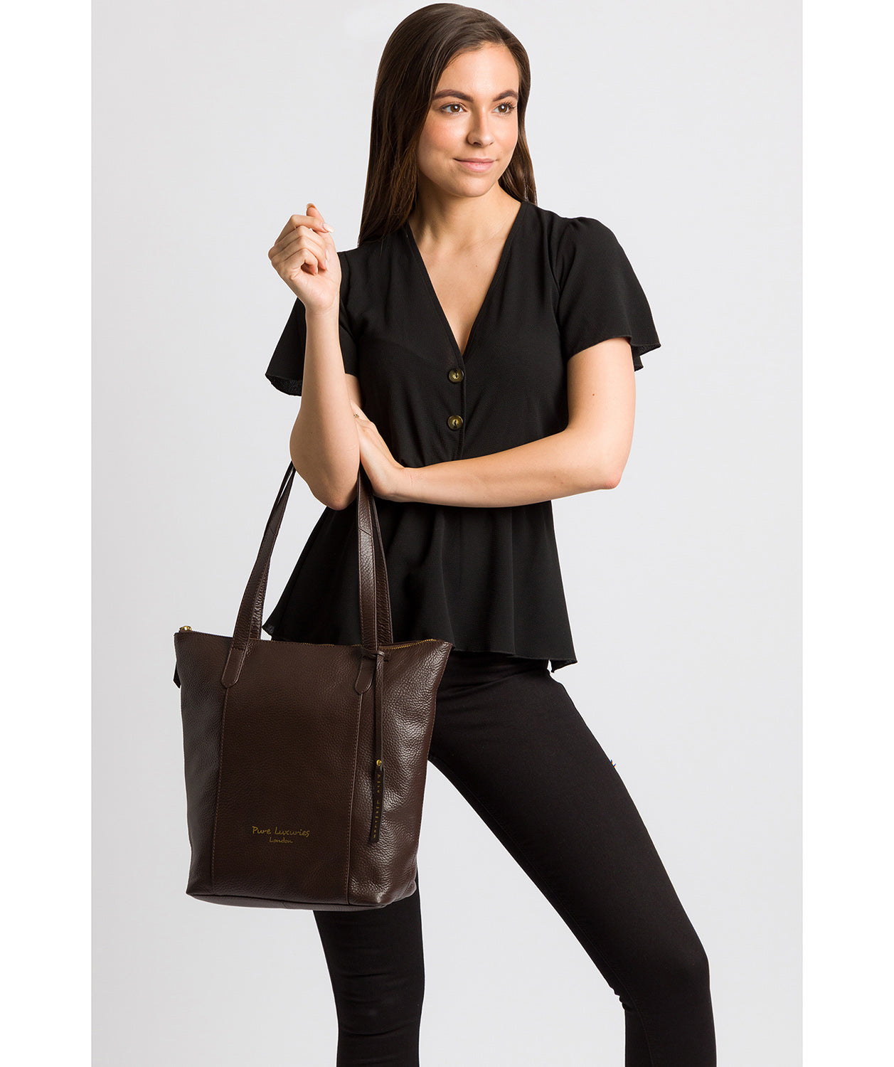 'Elsa' Chocolate Leather Tote Bag image 2