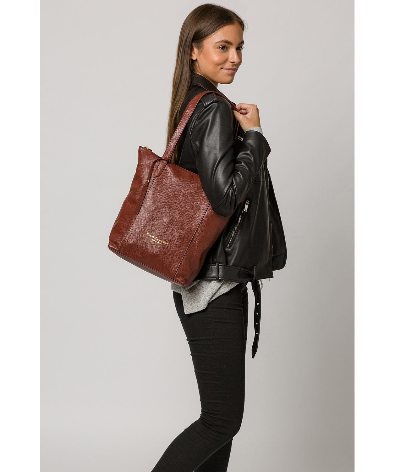 'Elsa' Cognac Leather Tote Bag image 2