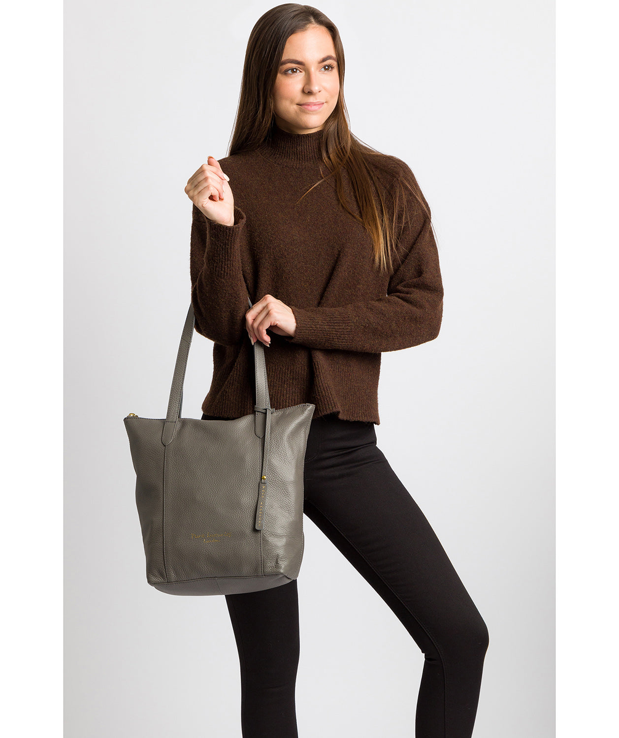 'Elsa' Grey Leather Tote Bag image 2