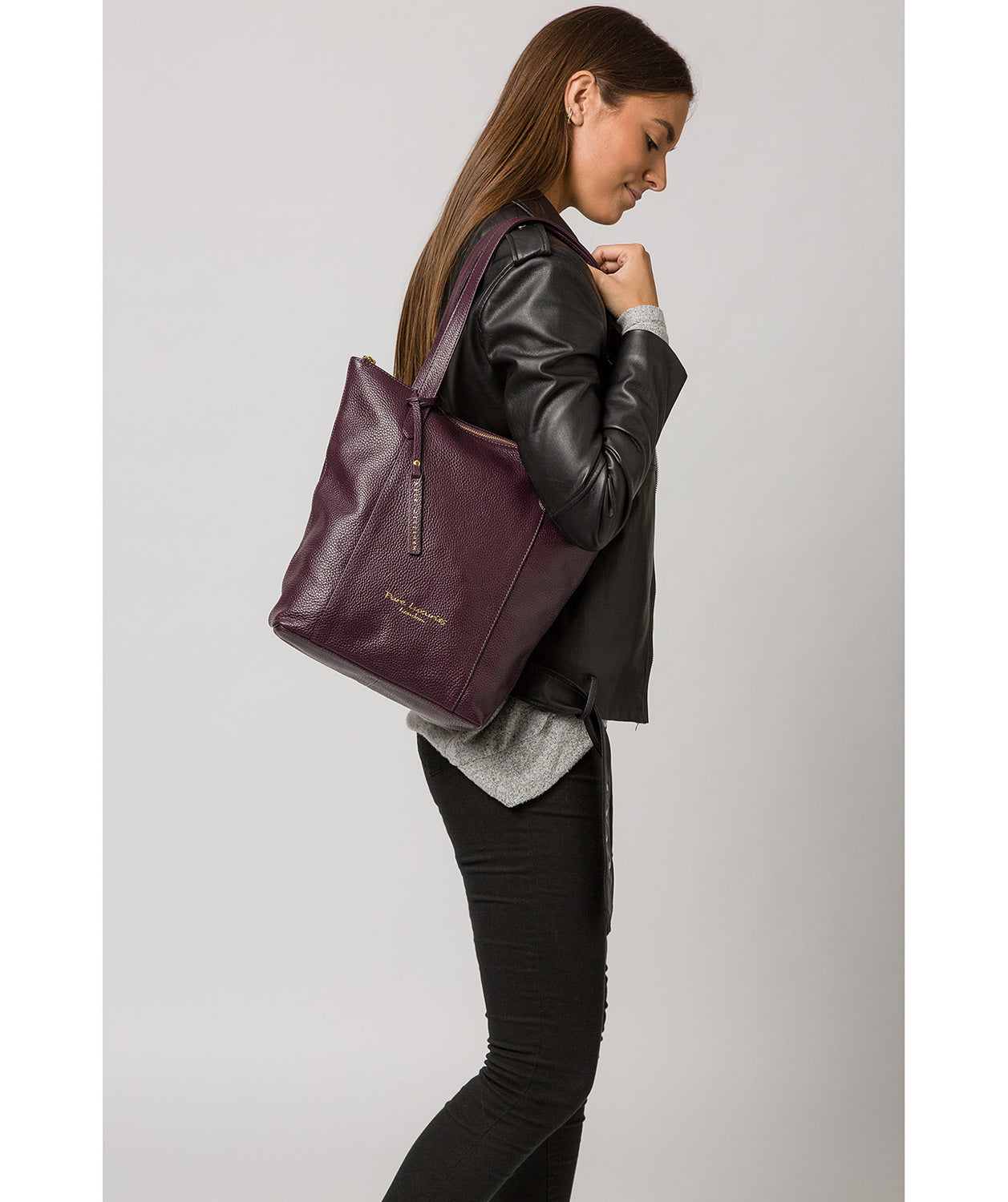 'Elsa' Plum Leather Tote Bag Pure Luxuries London