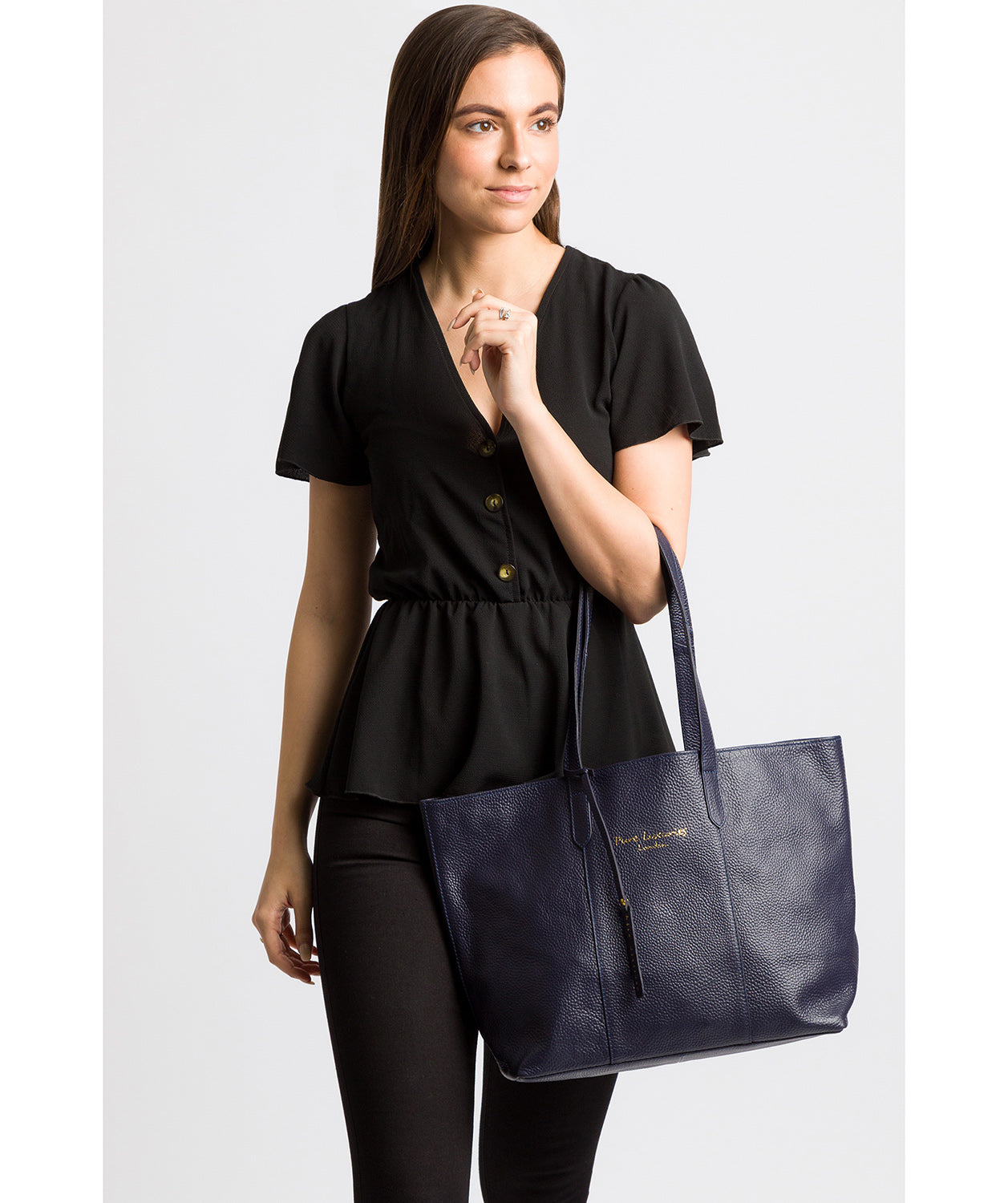 'Hedda' Ink Leather Tote Bag Pure Luxuries London