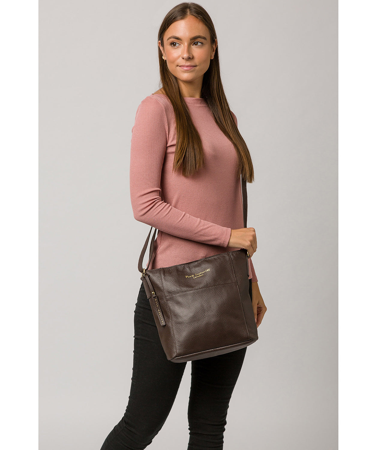 'Tamzin' Chocolate Leather Shoulder Bag Pure Luxuries London